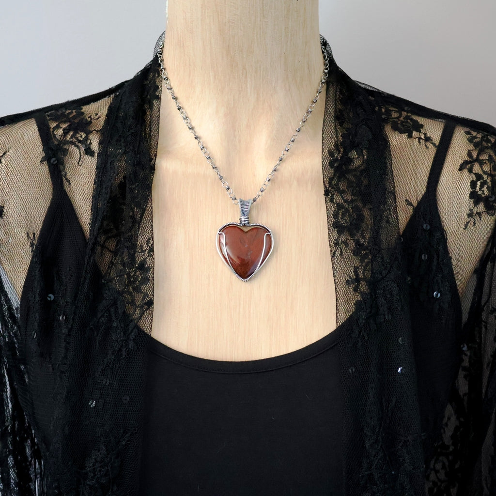 Handcrafted Red Jasper Heart Pendant - Talisman of Strength