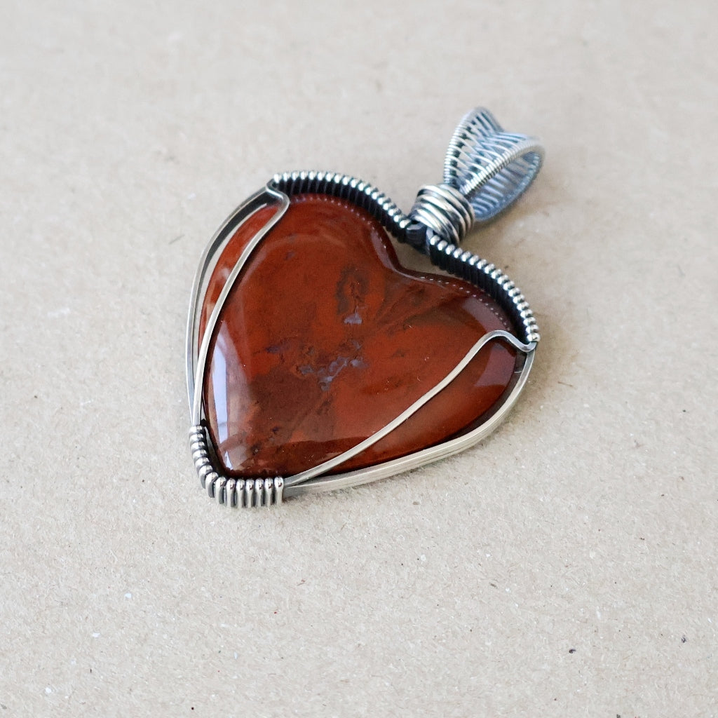 Handcrafted Red Jasper Heart Pendant - Talisman of Strength