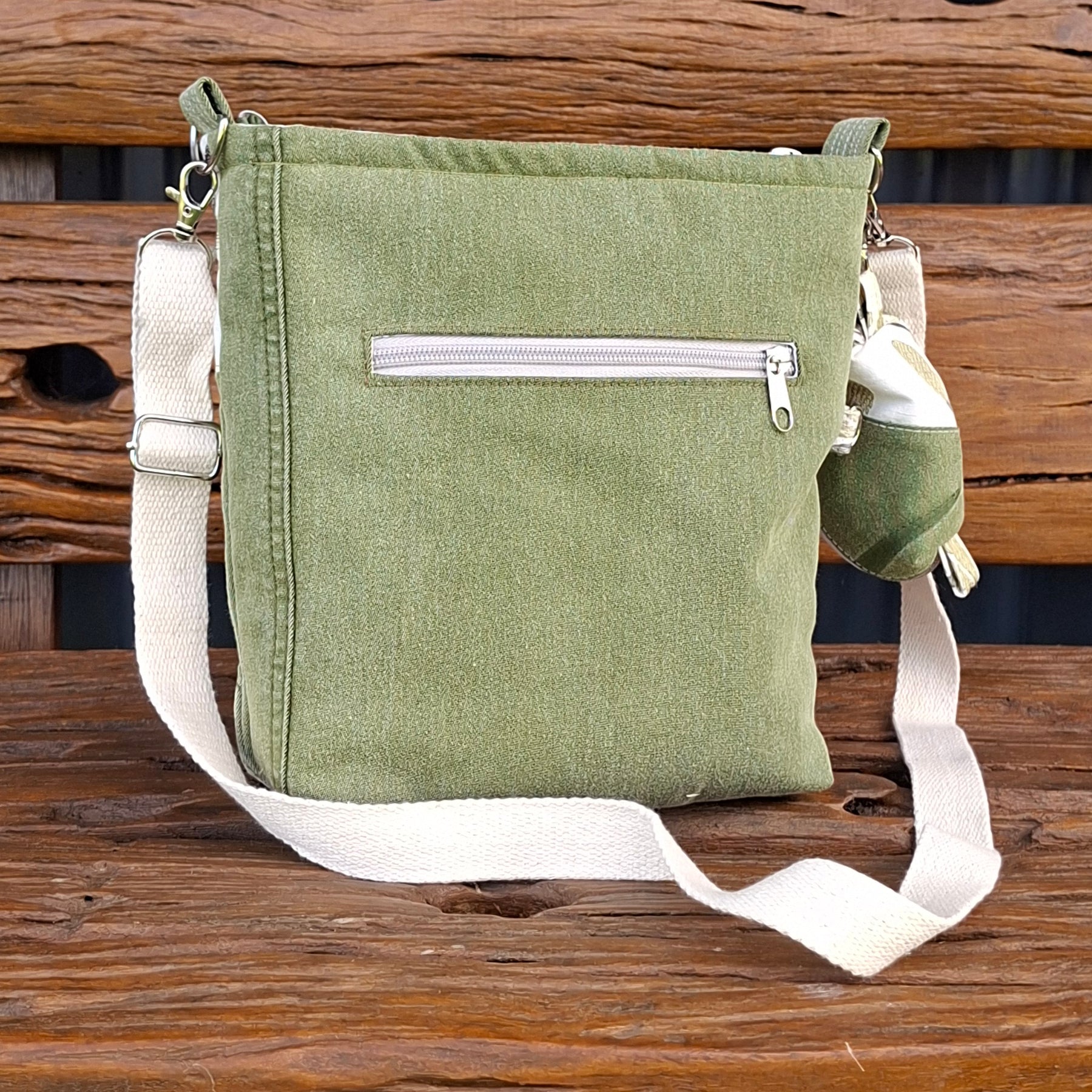 Upcycled Sage Green and Linen, Gender Neutral Crossbody Bag & Matching Coin Purse