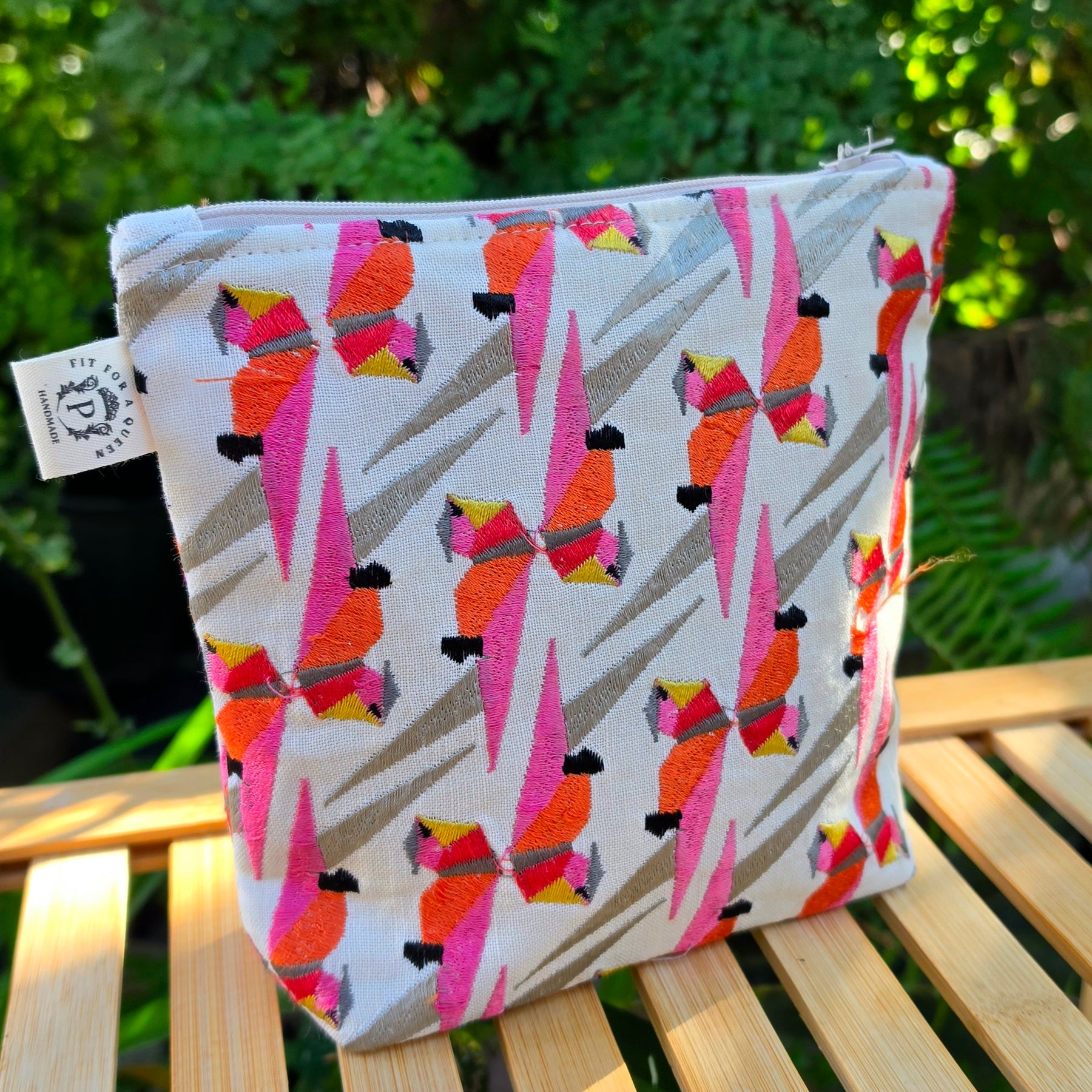 Upcycled Parrot Pouch | Handcrafted from Thrifted Cushion