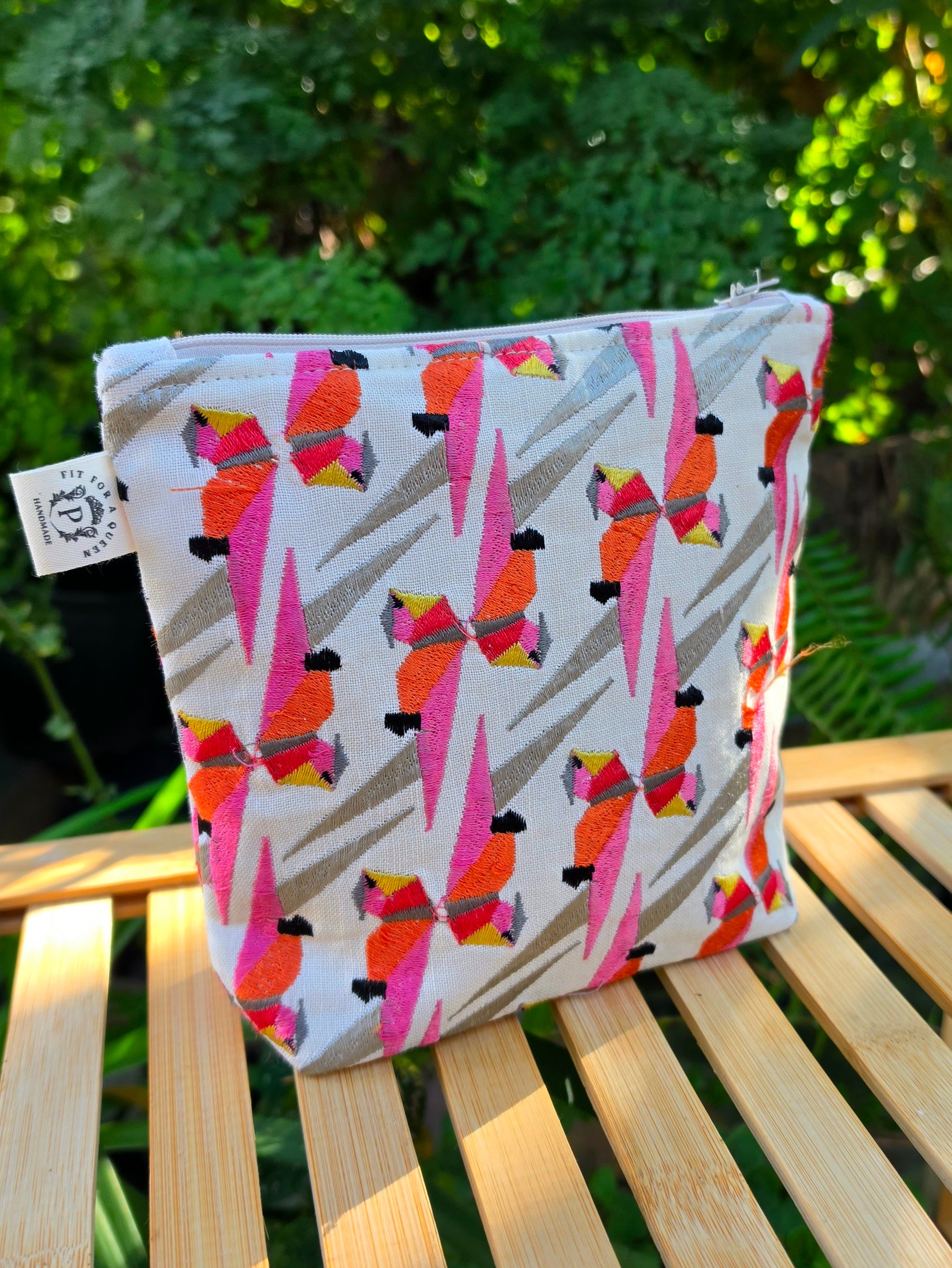 Upcycled Parrot Pouch | Handcrafted from Thrifted Cushion