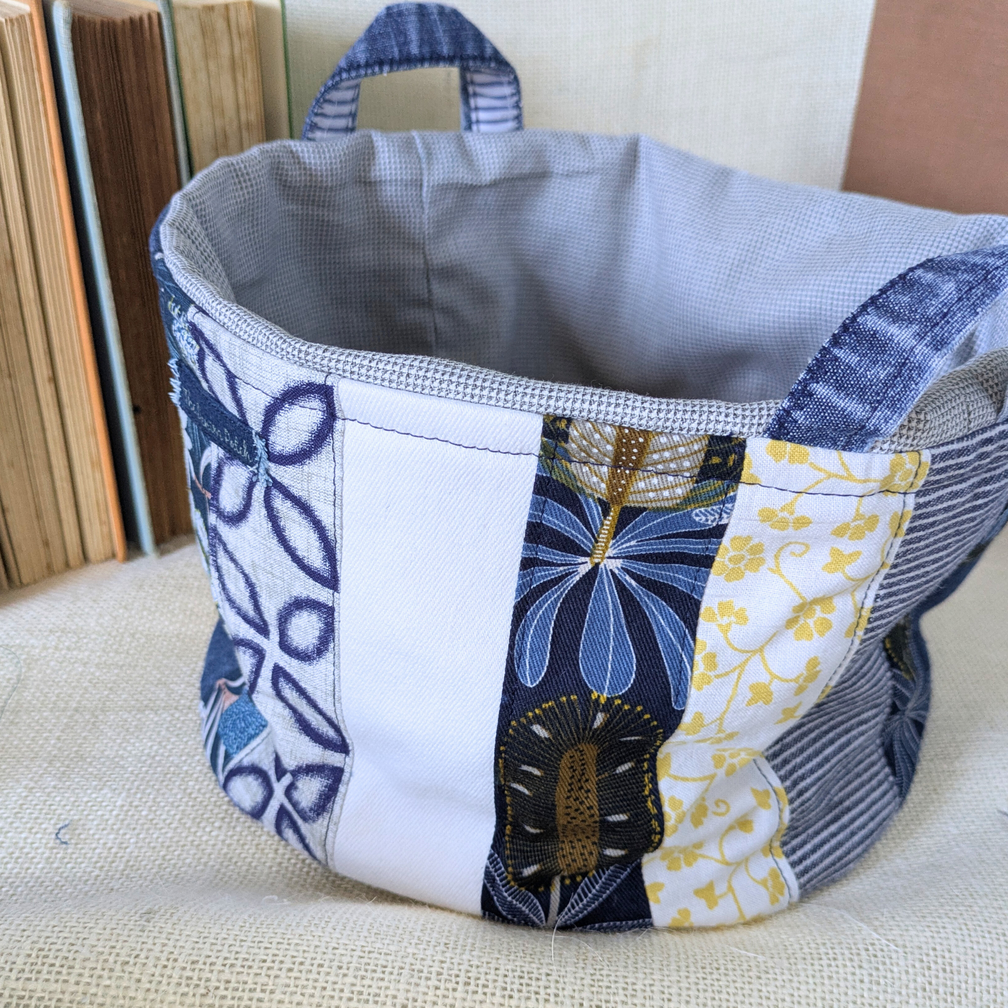 Project Bag Upcycled Denim, Craft Storage, Large, Yellow