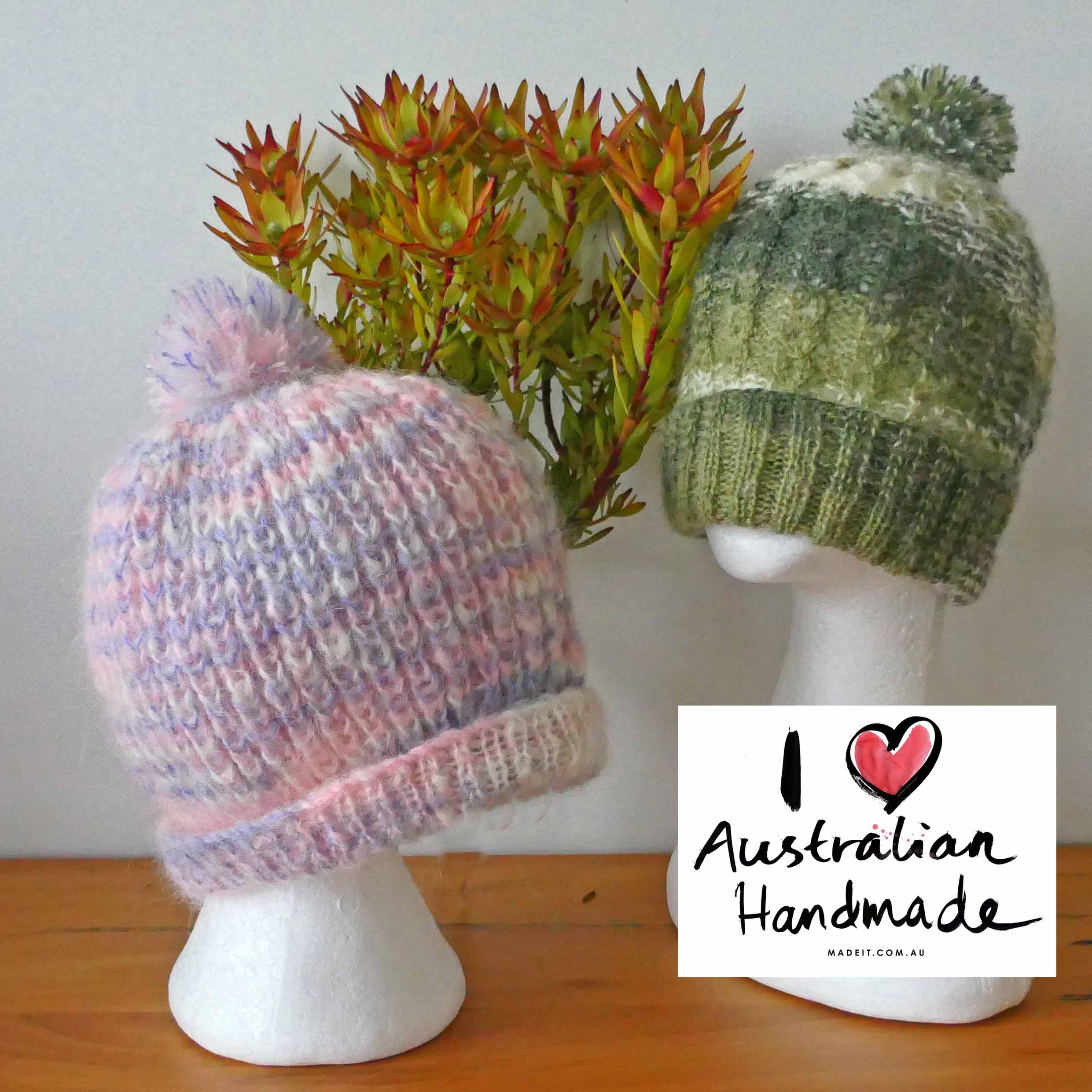 Beanies, adult, mohair, handmade, free shipping