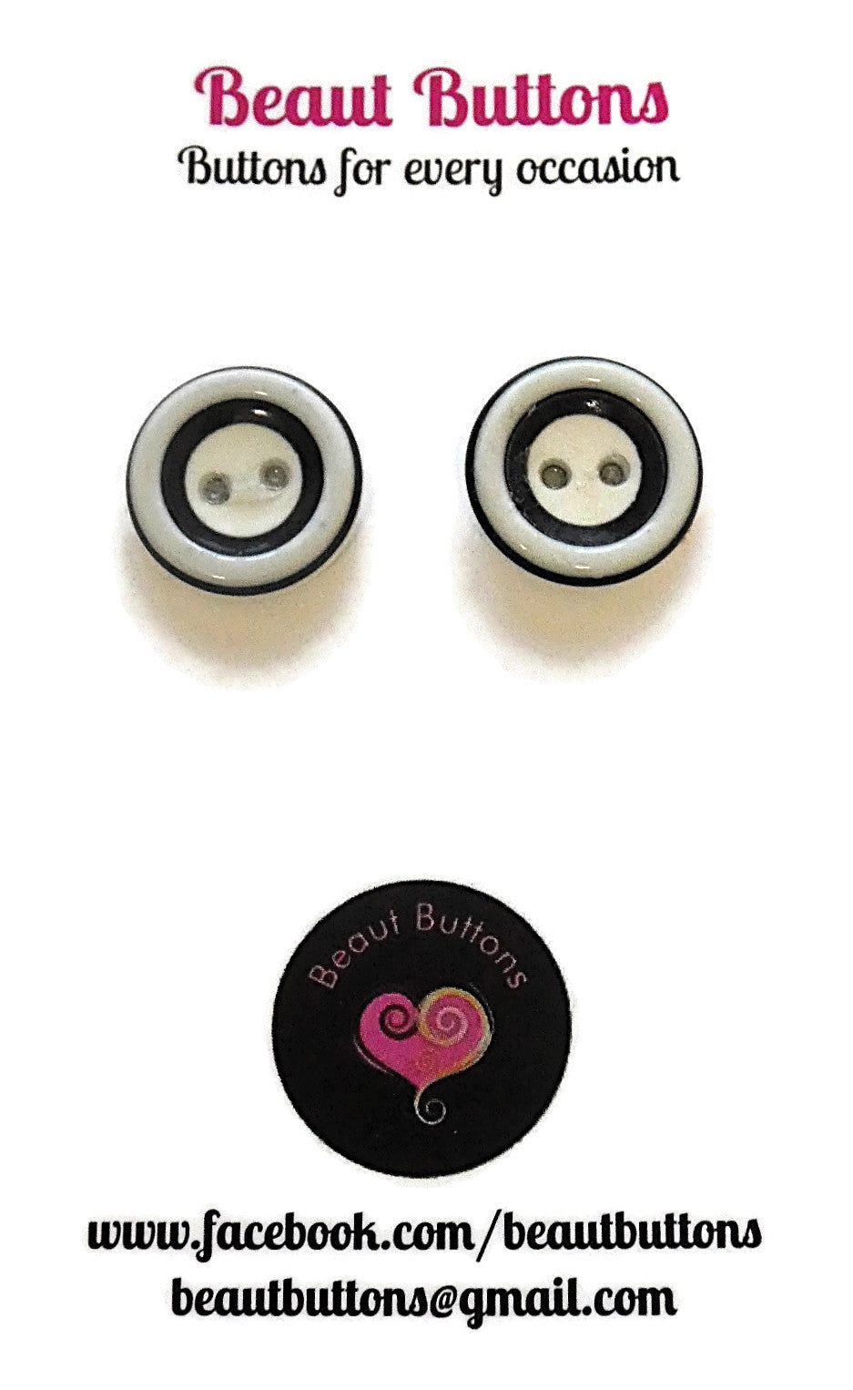 Red White Black Button Necklace and Earrings, Upcycled Jewelry Set