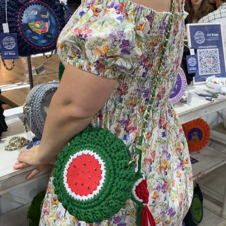 Crochet bag with unique artwork | Round crossbody bag