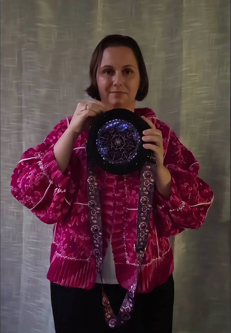 LED lights Crossbody bag | Handmade crochet bag with painting artwork