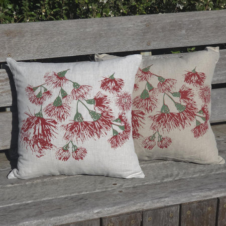 Hand Screen Printed Linen Cushion Covers-Eucalypt Blossoms Festive
