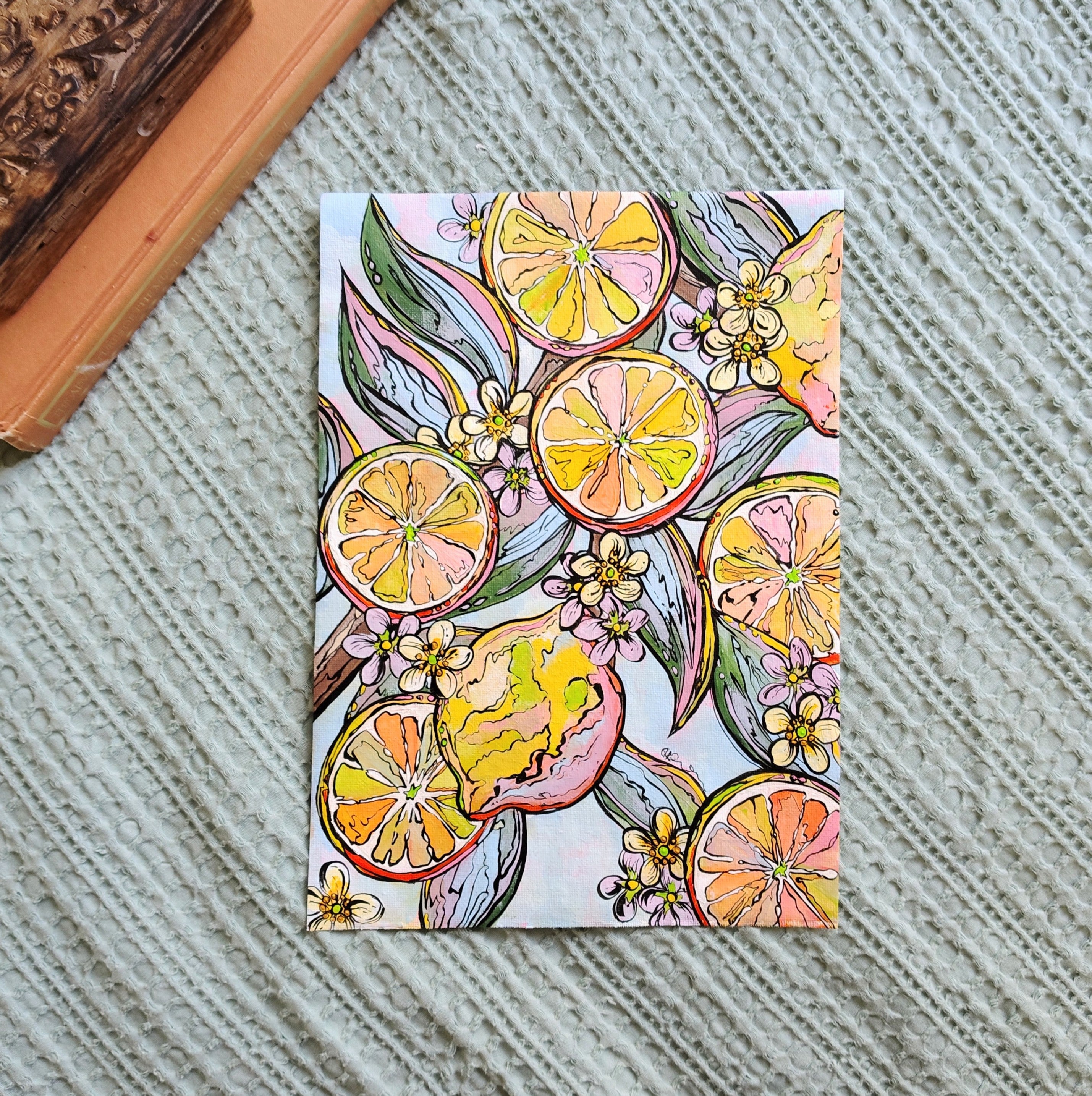 ORIGINAL ARTWORK - "Lemon Sorbet" - A4 - Acrylic and Latex Abstact Art