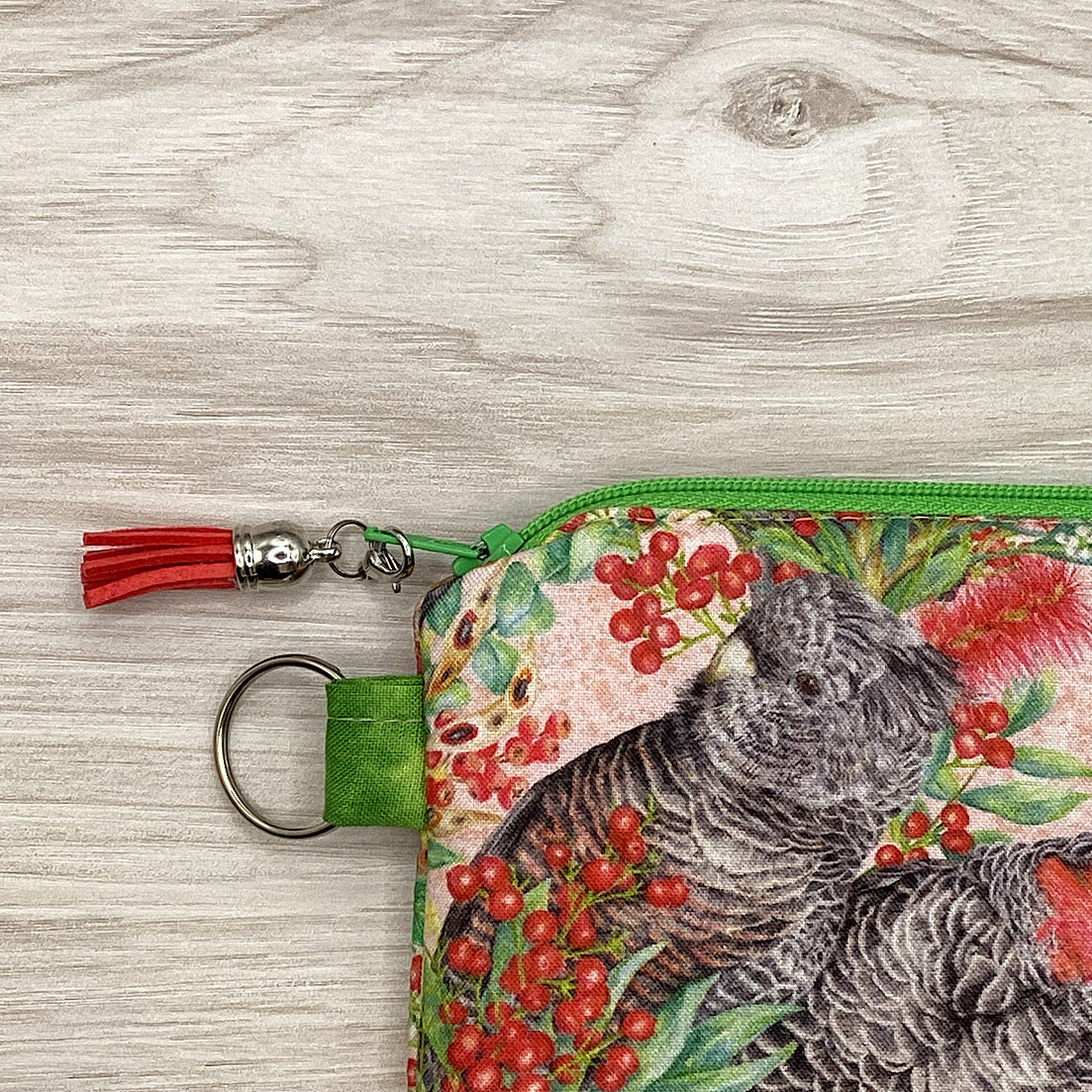Gang Gang Cockatoos Zip Pouch (21cm x 16cm) Fully lined, lightly padded