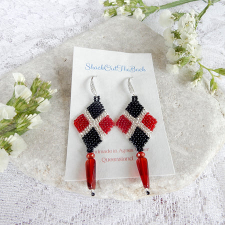 Beaded Earrings in Red & Black