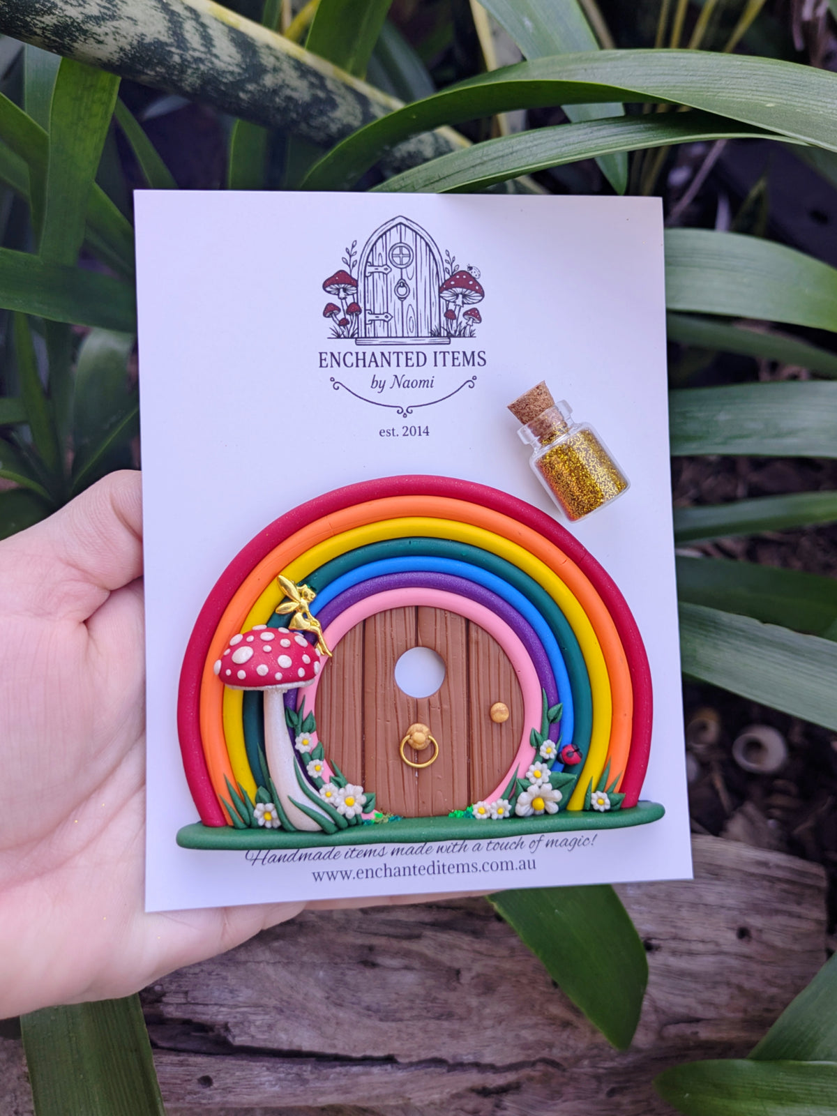 Mini Rainbow Fairy Door with Golden Fairy