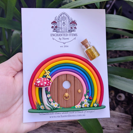 Mini Rainbow Fairy Door with Golden Fairy