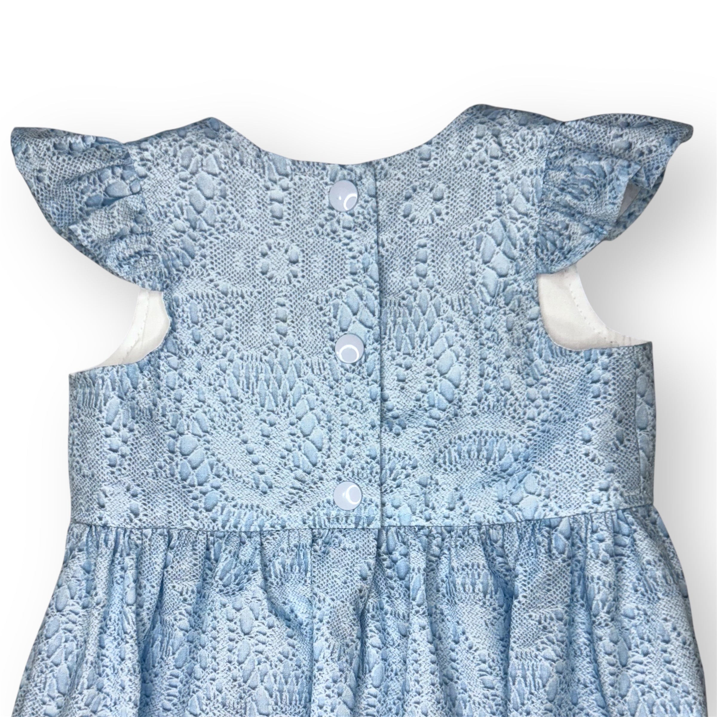 SIZE 1 Blue Lace Print - Tea Party Romper with Flutter Sleeves