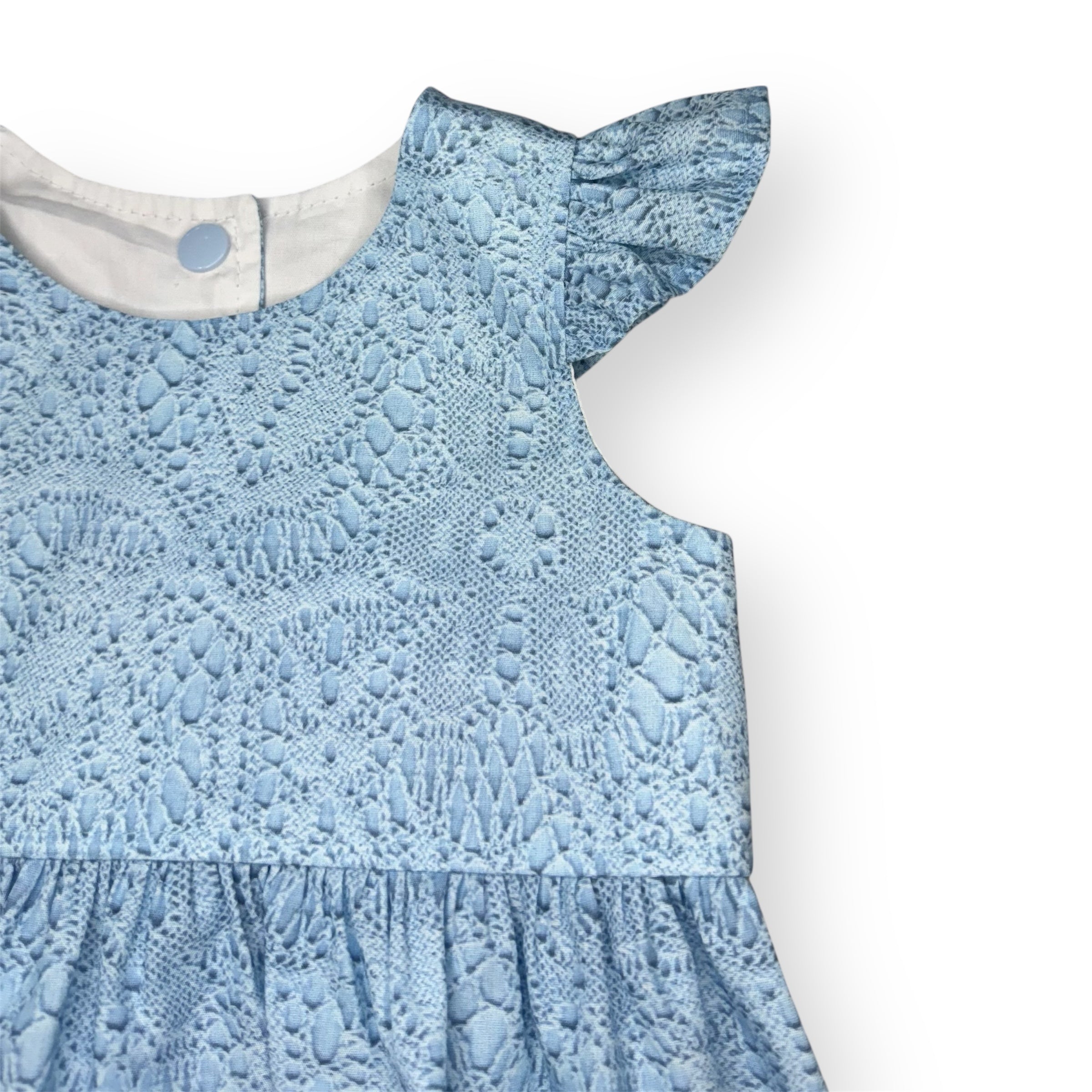 SIZE 1 Blue Lace Print - Tea Party Romper with Flutter Sleeves