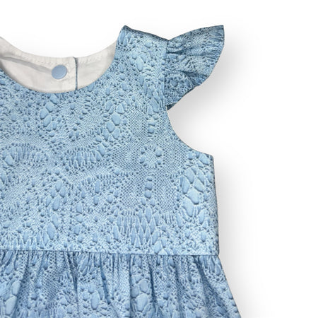 SIZE 1 Blue Lace Print - Tea Party Romper with Flutter Sleeves