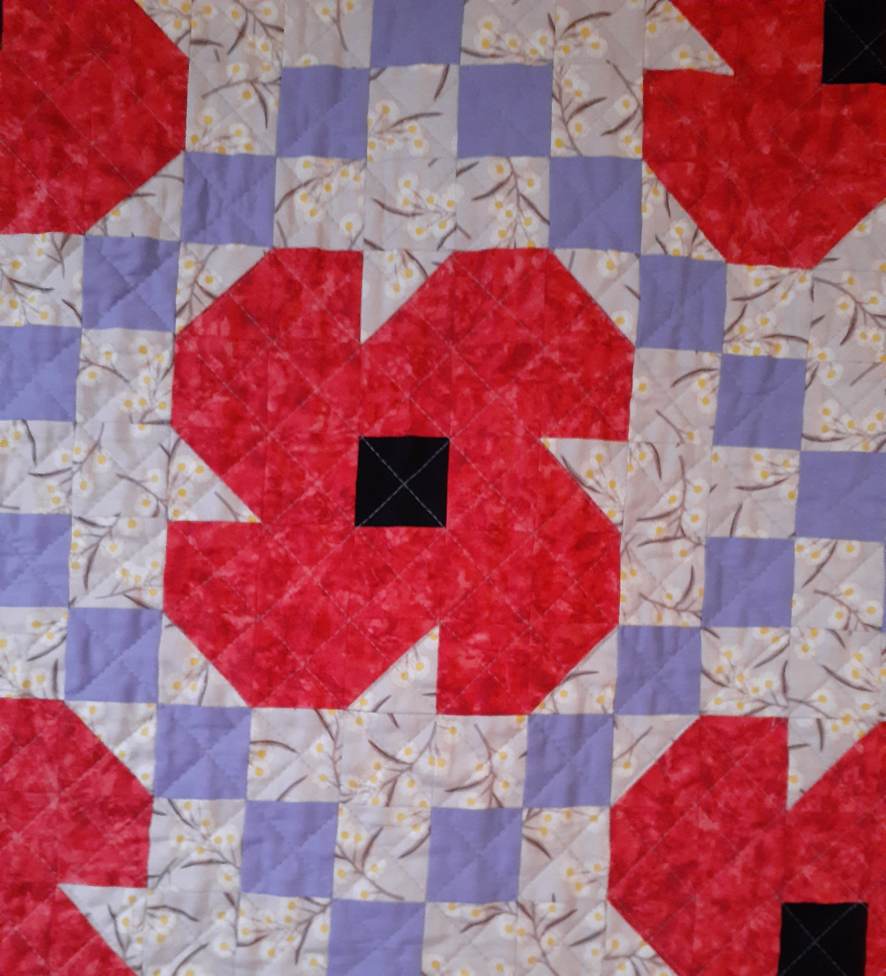 Red poppies Irish chain patchwork quilt