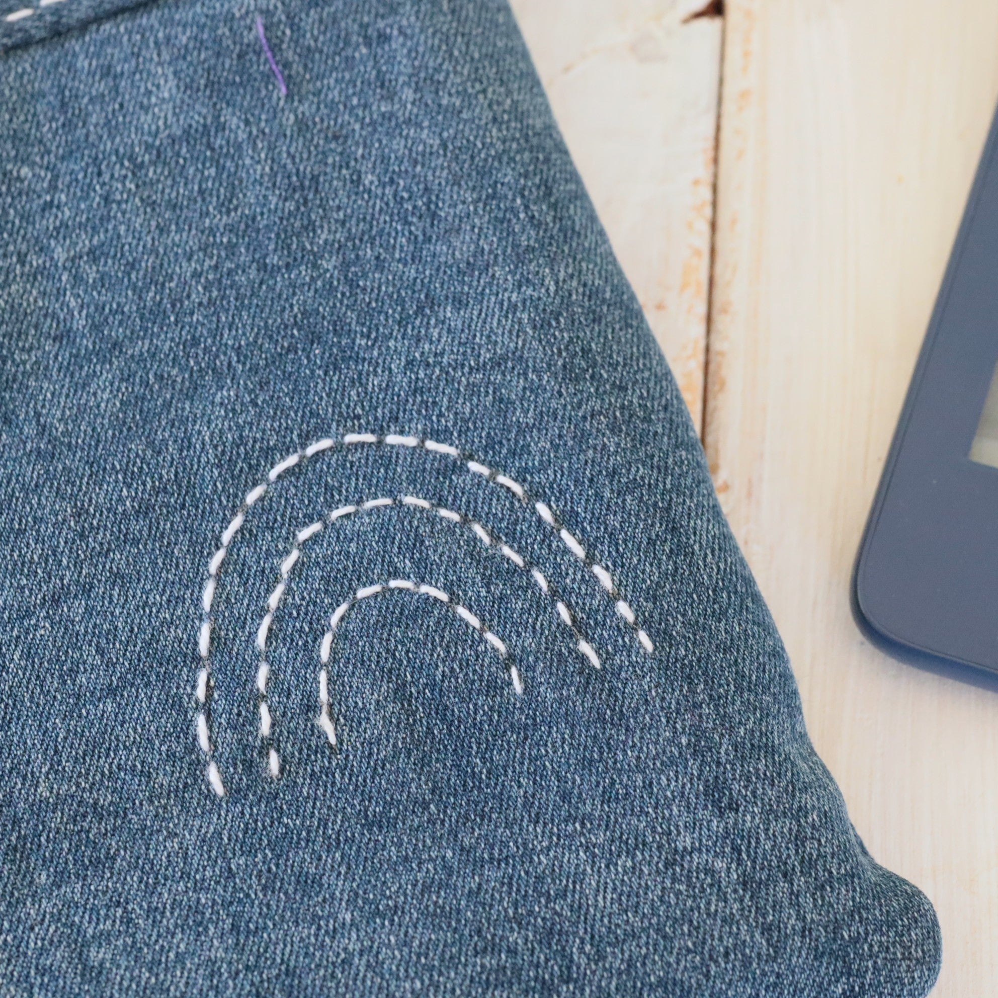 Kindle Sleeve, E-reader sleeve, Upcycled Denim, Hand dyed Patchwork