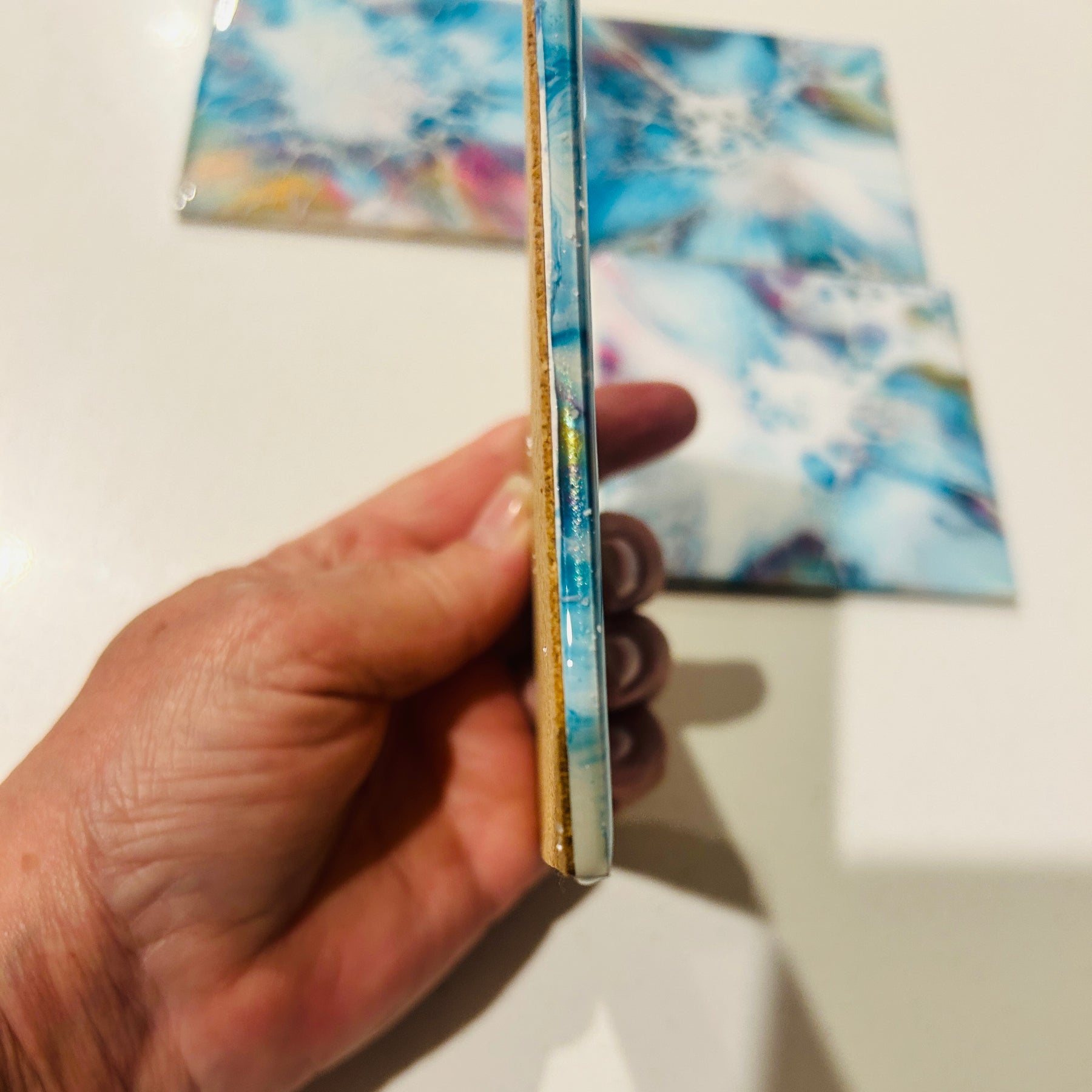 Fluid Art/Resin Drink Coasters (Set of 4) Blue Shimmer