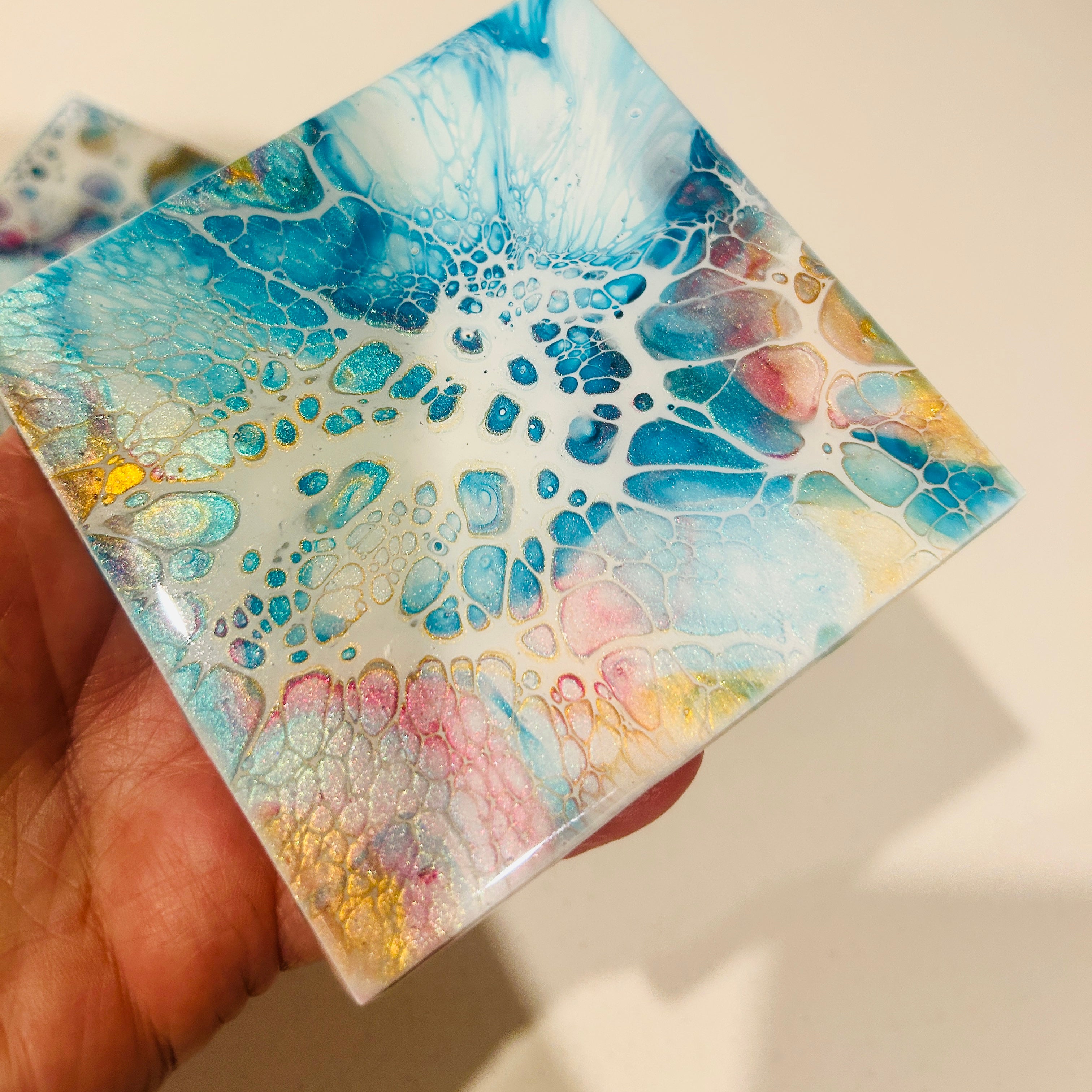 Fluid Art/Resin Drink Coasters (Set of 4) Blue Shimmer