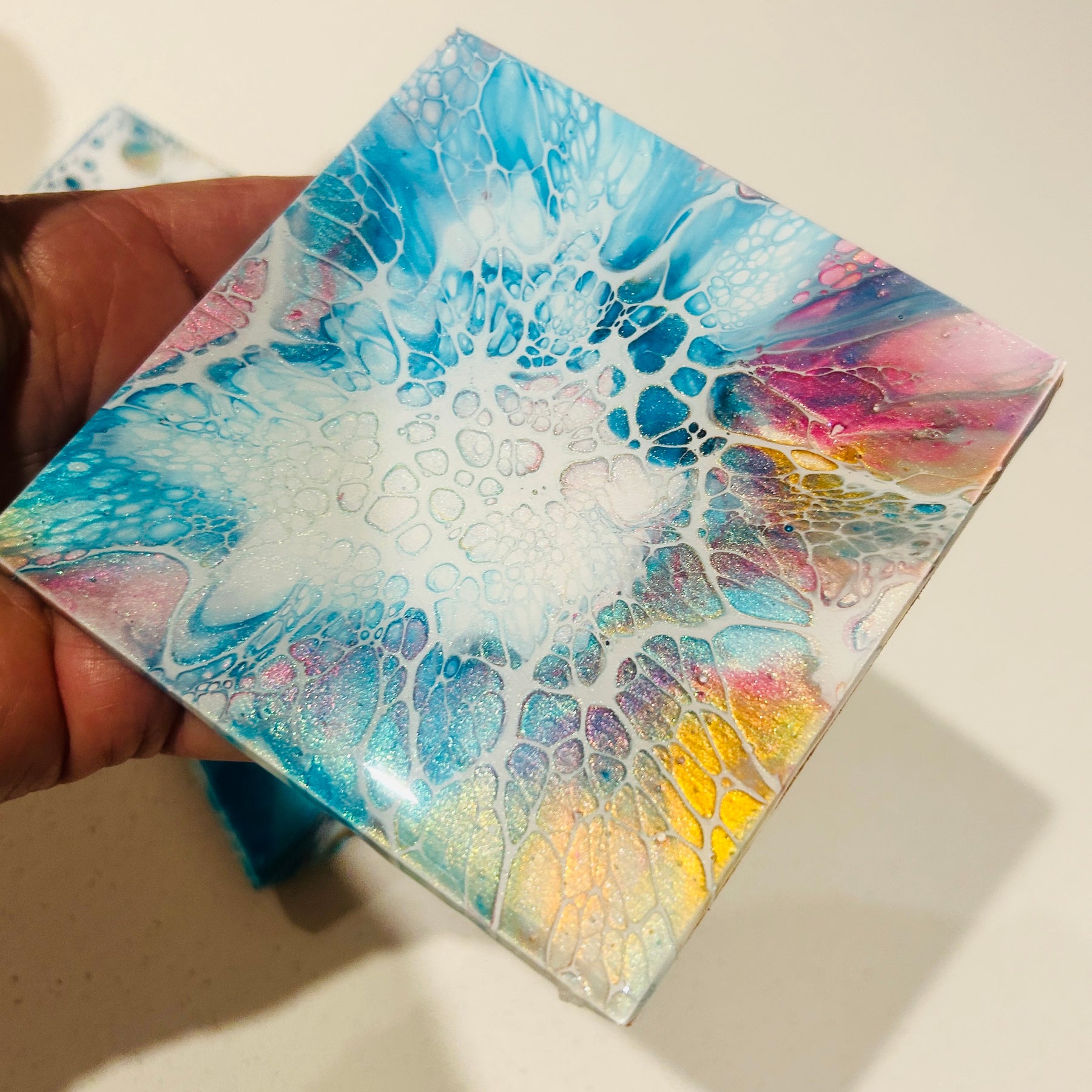 Fluid Art/Resin Drink Coasters (Set of 4) Blue Shimmer