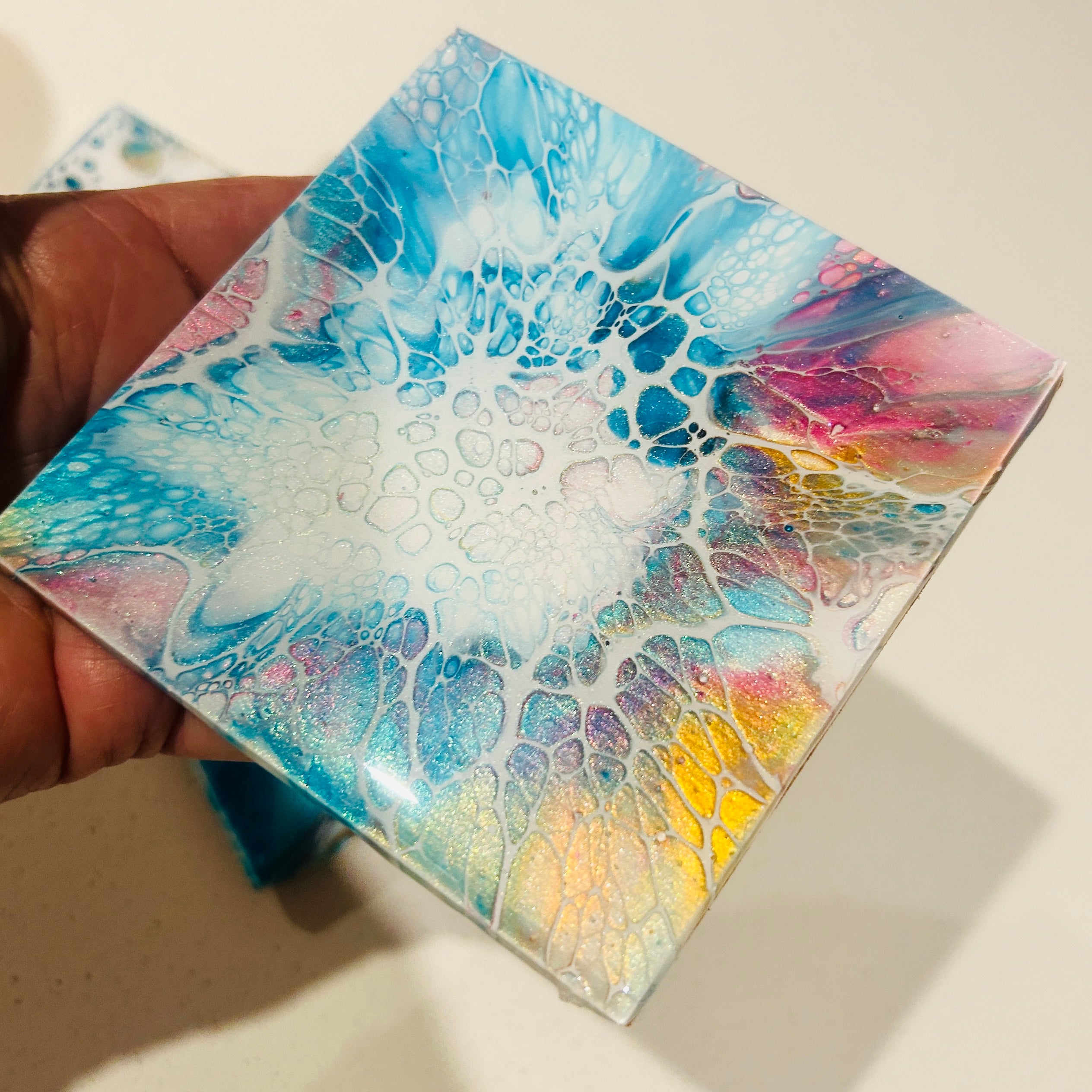 Fluid Art/Resin Drink Coasters (Set of 4) Blue Shimmer