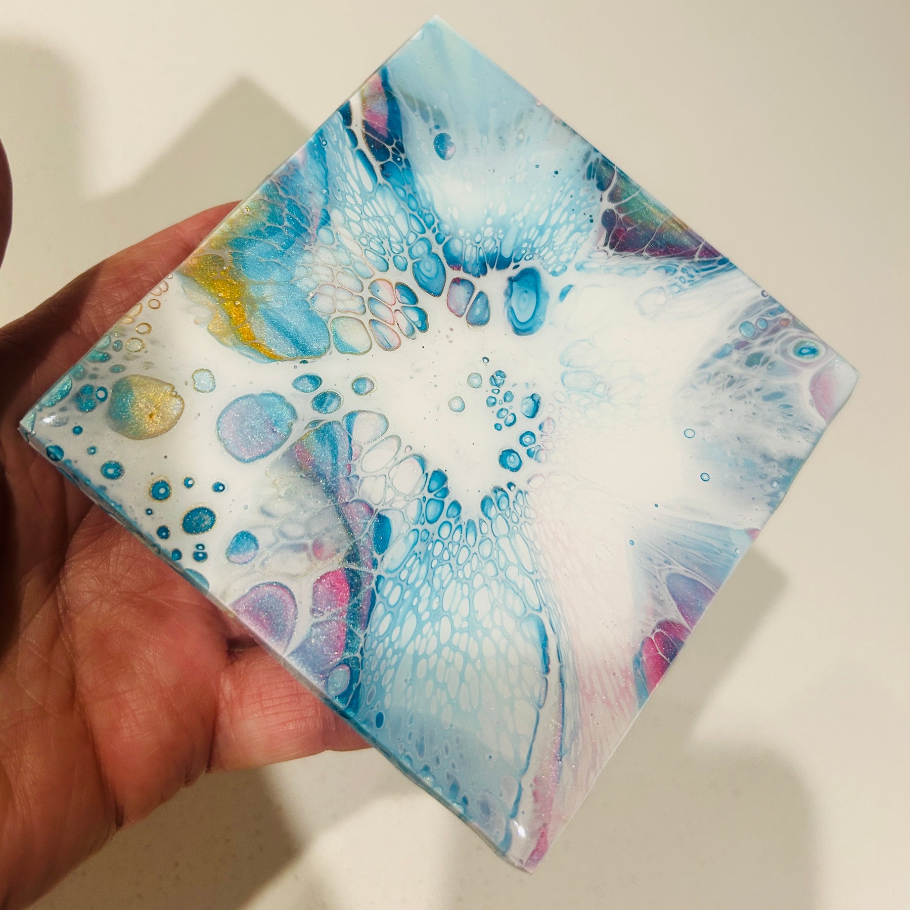 Fluid Art/Resin Drink Coasters (Set of 4) Blue Shimmer