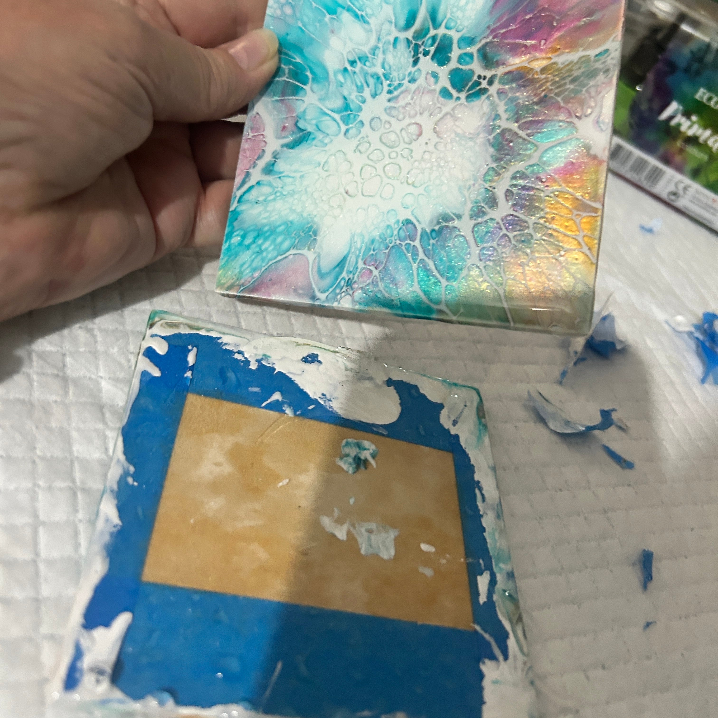 Fluid Art/Resin Drink Coasters (Set of 4) Blue Shimmer