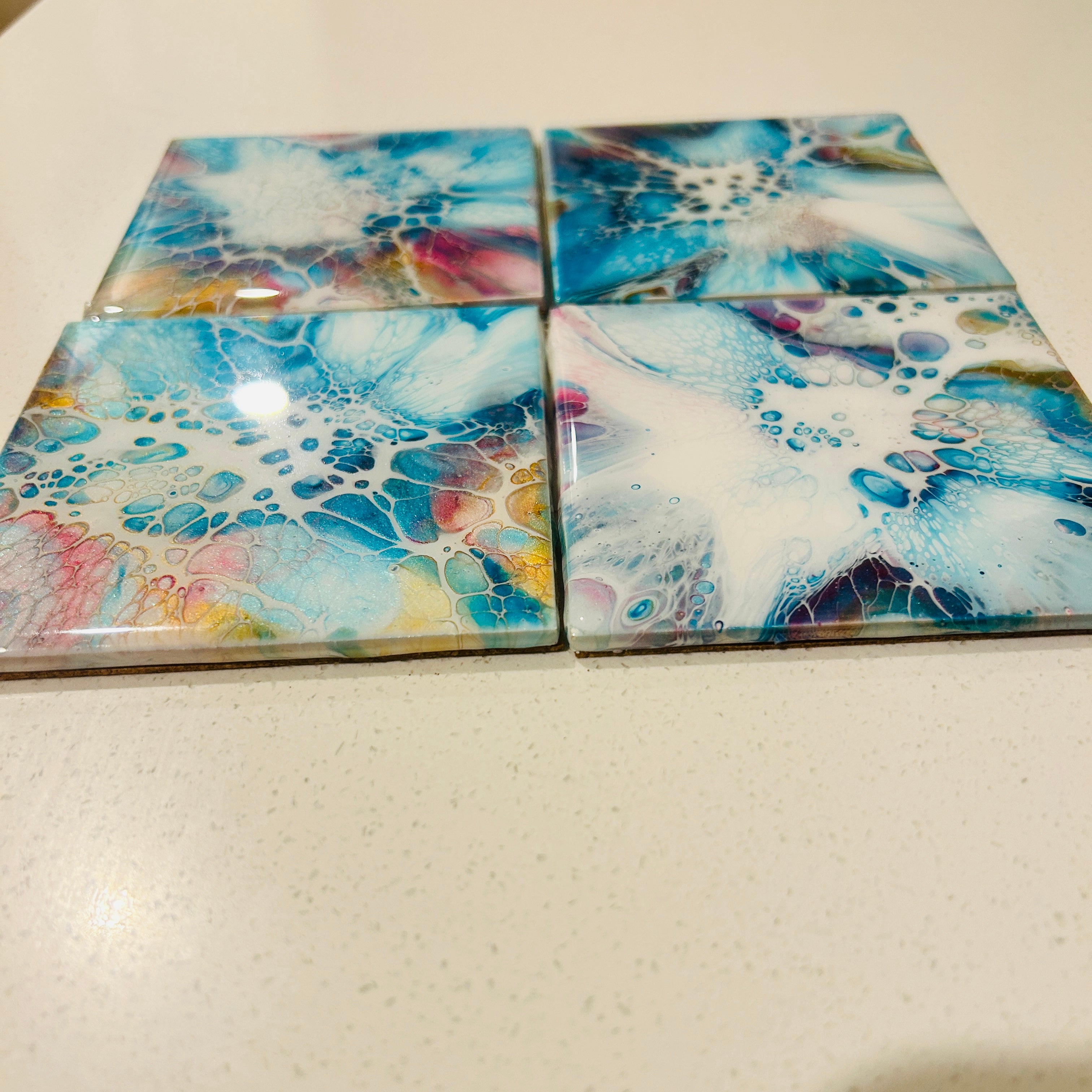 Fluid Art/Resin Drink Coasters (Set of 4) Blue Shimmer
