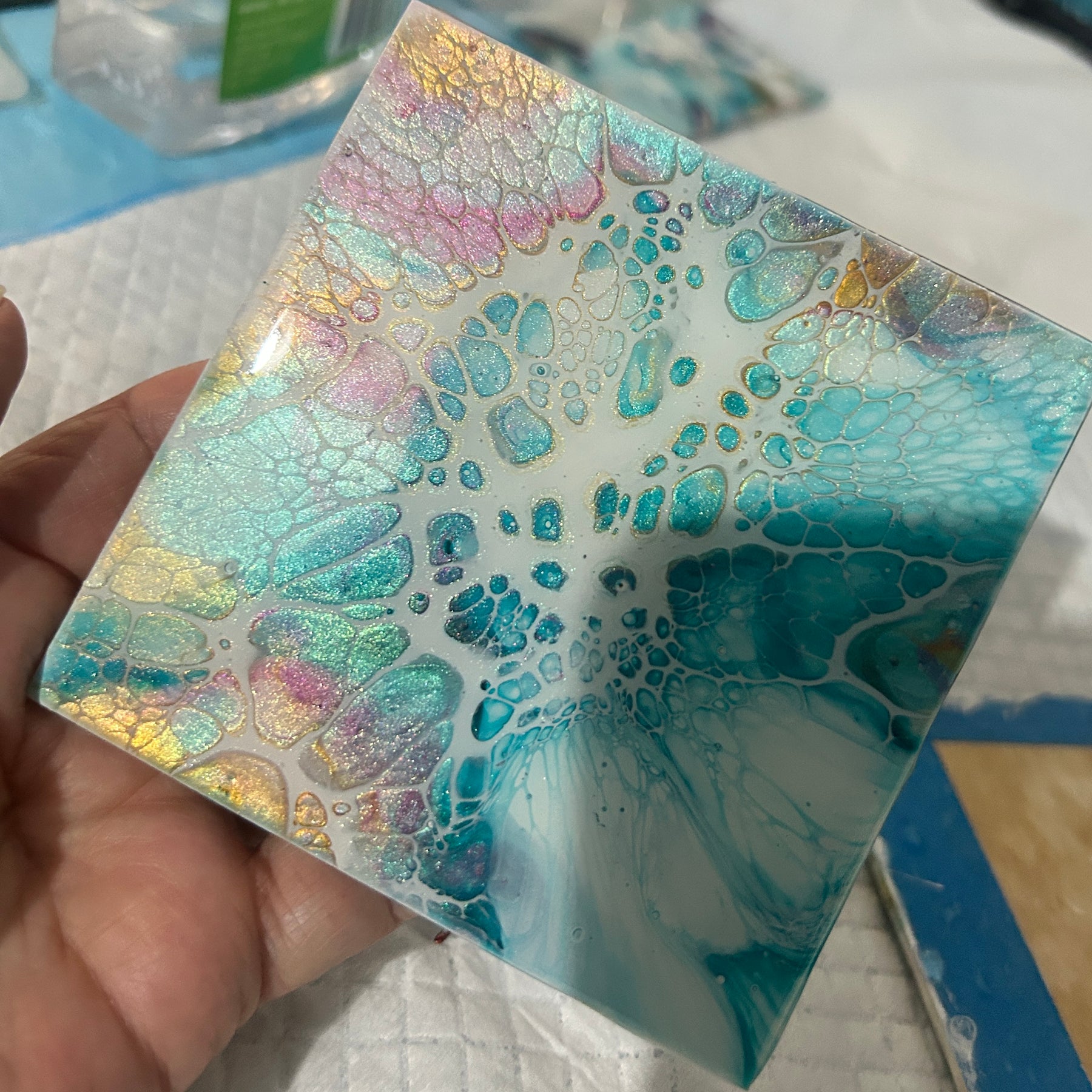 Fluid Art/Resin Drink Coasters (Set of 4) Blue Shimmer