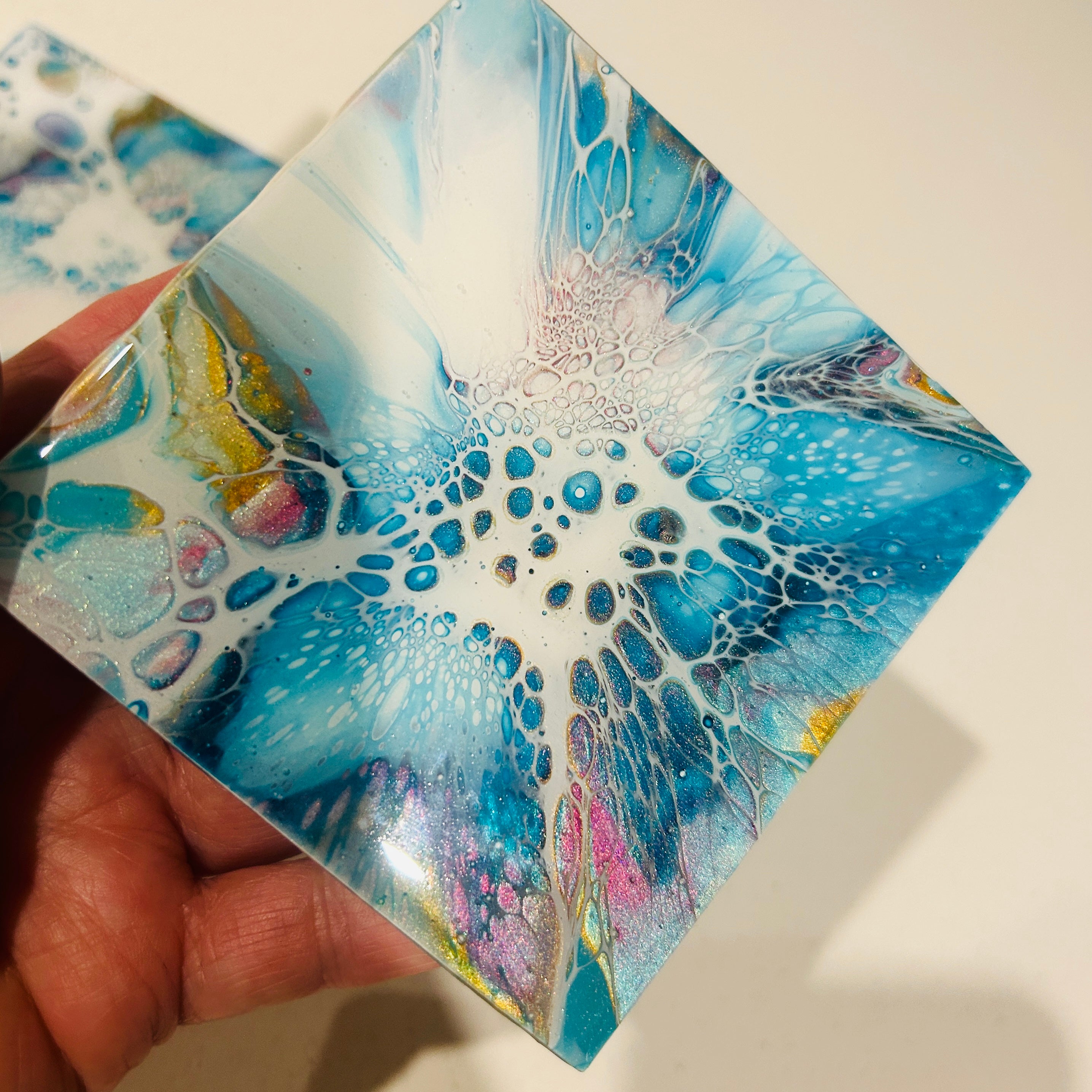 Fluid Art/Resin Drink Coasters (Set of 4) Blue Shimmer