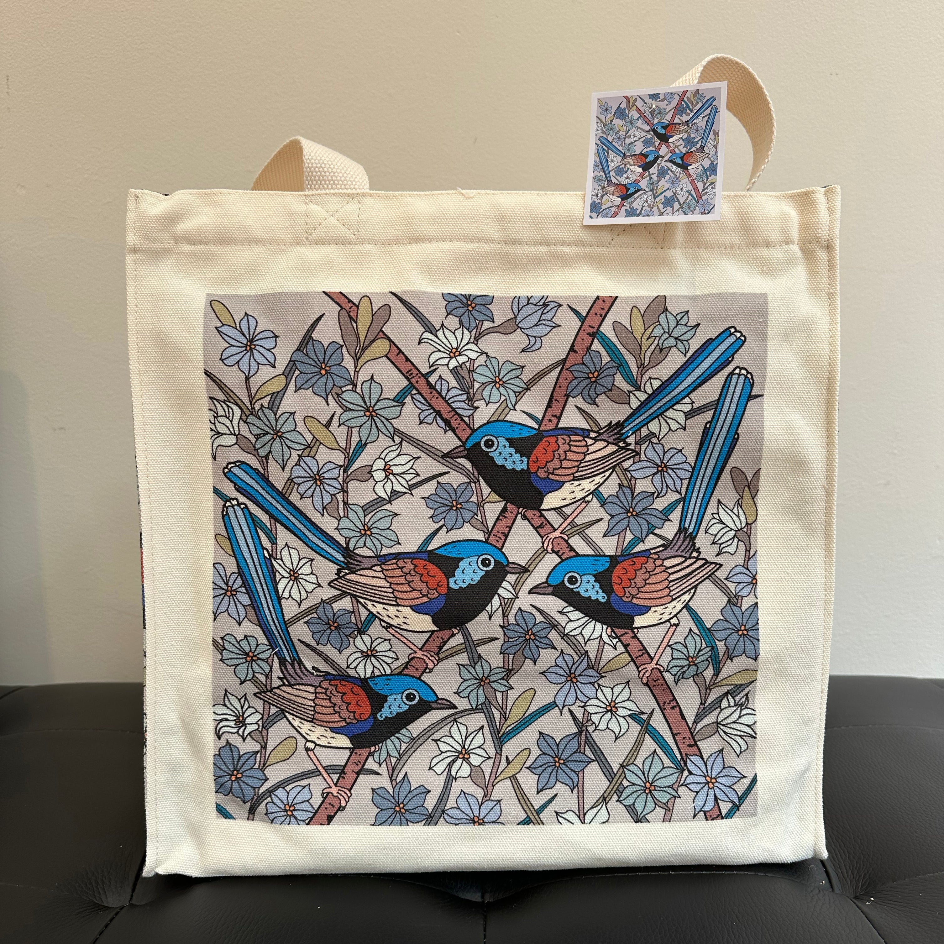 Fairy Wrens Canvas art tote bag - carry or over shoulder