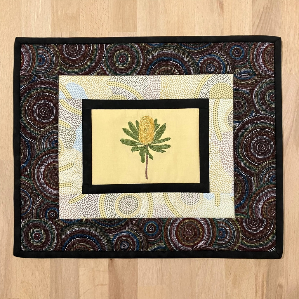 handmade Australian native quilted - banksia (yellow)