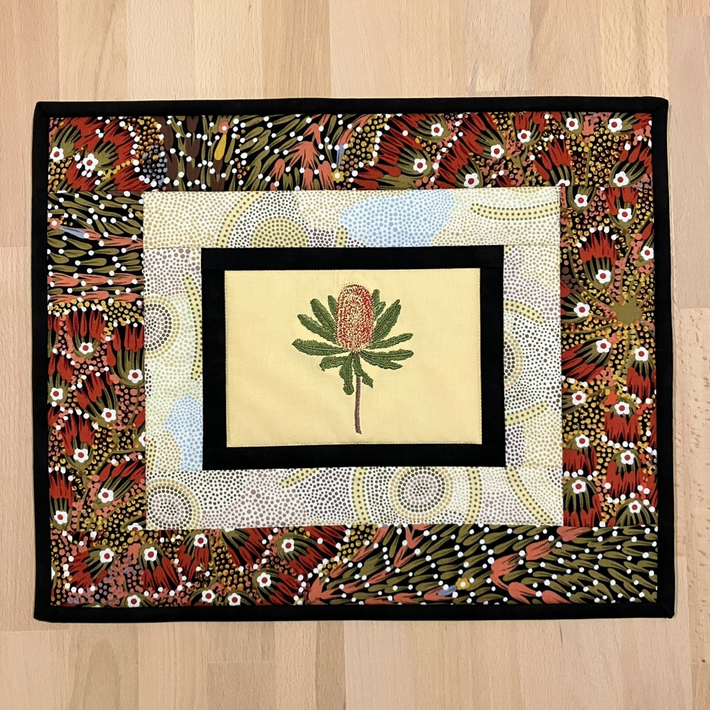 handmade Australian native quilted - banksia (red)