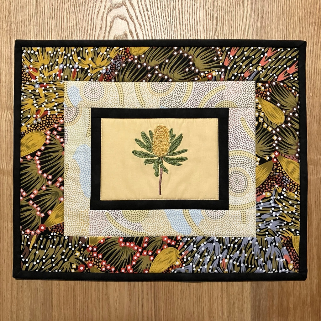 handmade Australian native quilted - banksia (yellow)