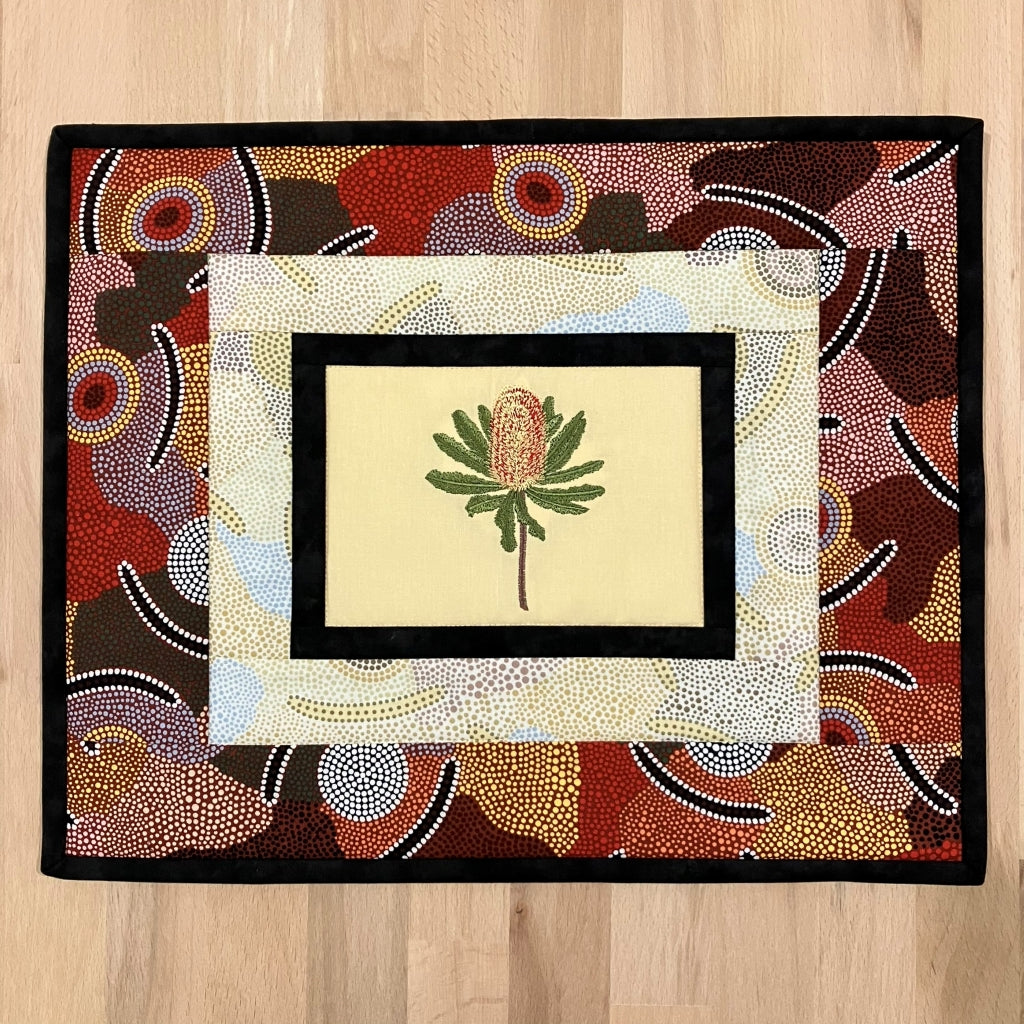 handmade Australian native quilted - banksia (red)