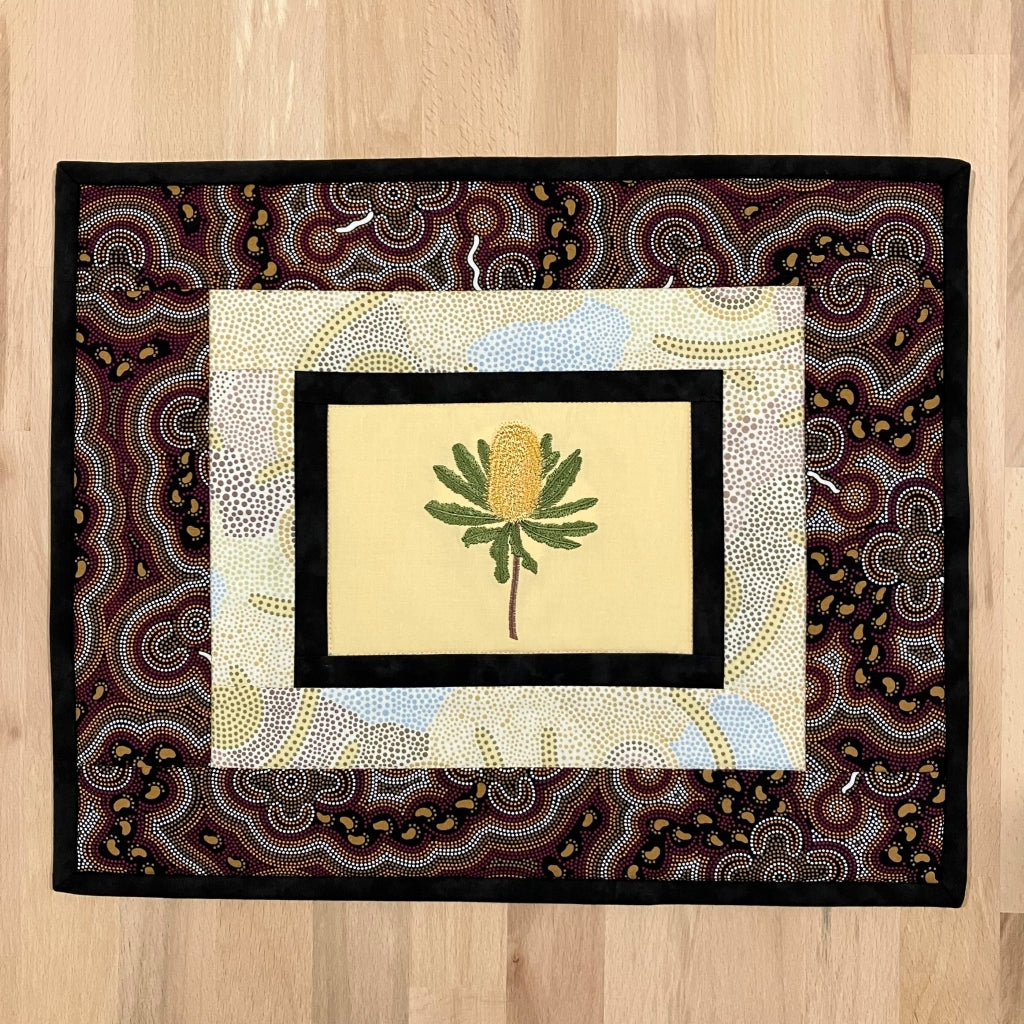 handmade Australian native quilted - banksia (yellow)