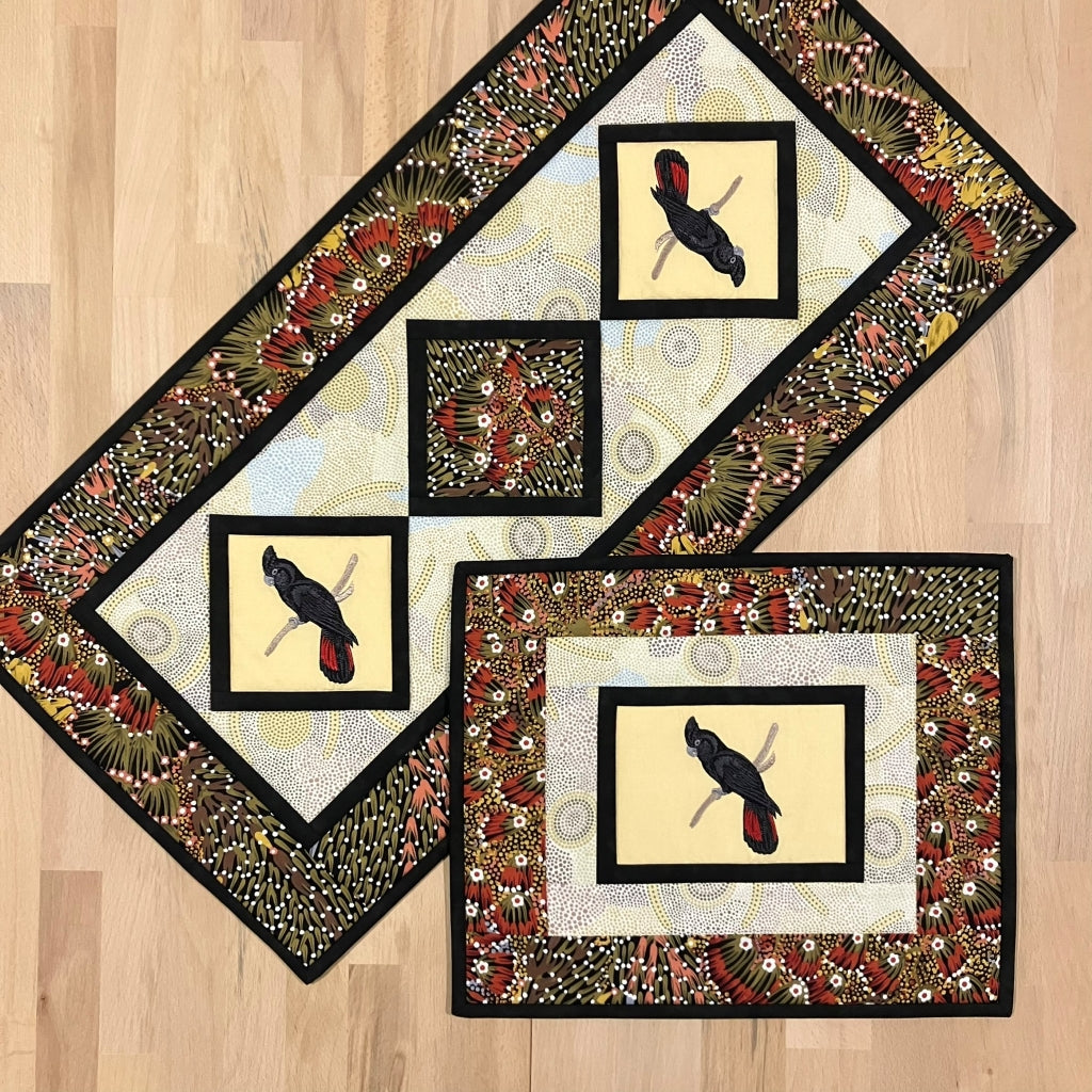 handmade Australian native quilted - red tailed black cockatoo