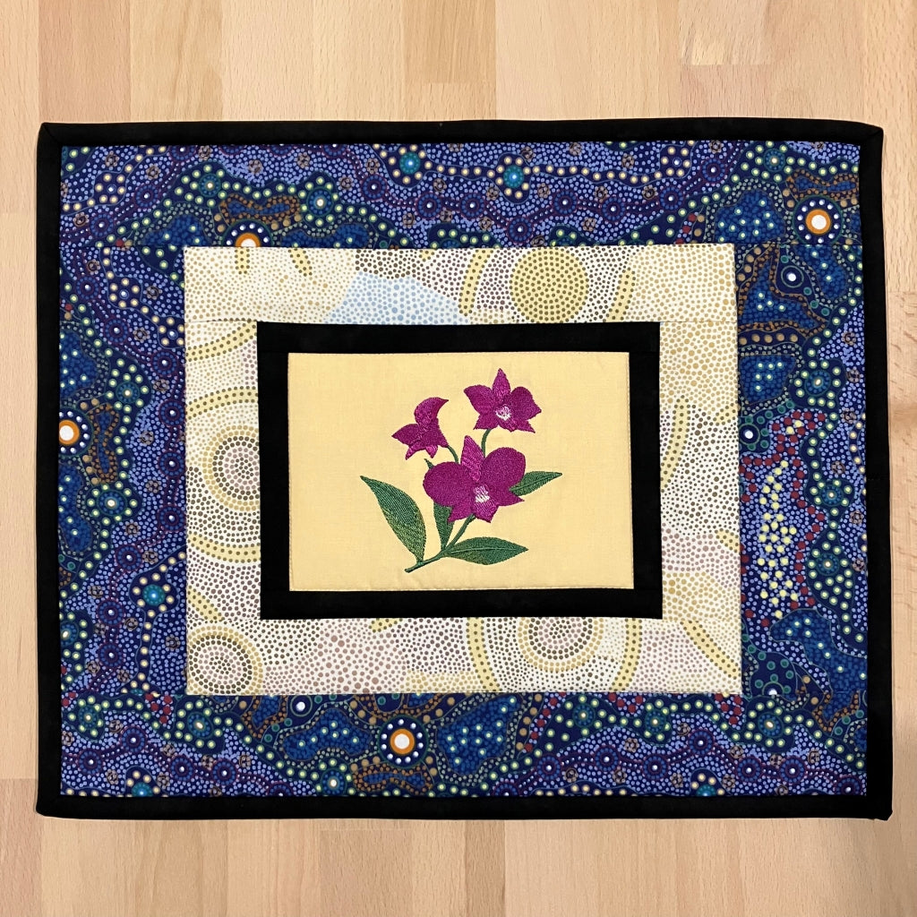 handmade Australian native quilted - royal bluebell & cooktown orchid