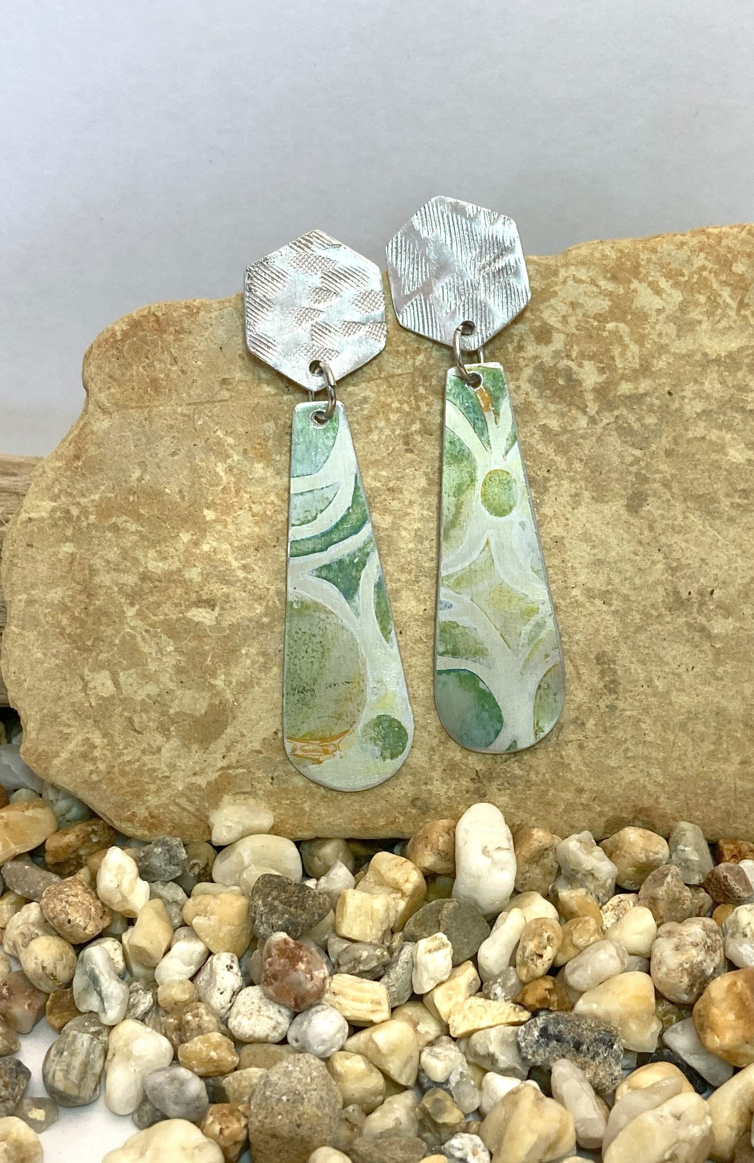 Anodised aluminium earrings hand printed Sea Whisper Collection