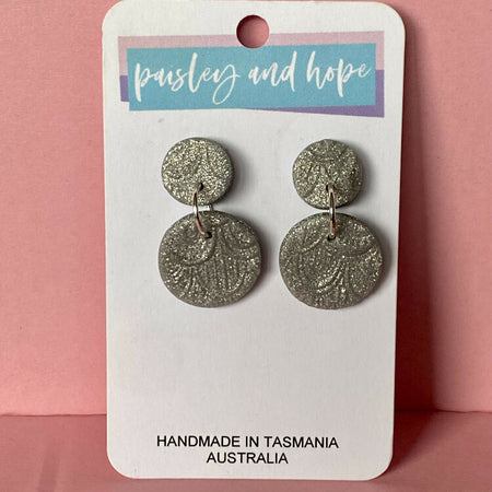 Embossed Polymer Clay Dangles - Silver Glitter
