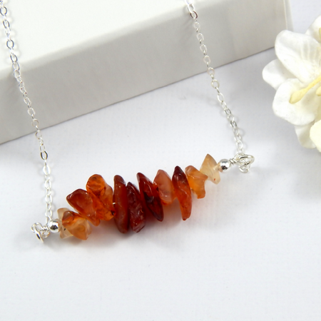 Carnelian Chip Bar Necklace,Carnelian Bar Necklace,Choose Your Finish