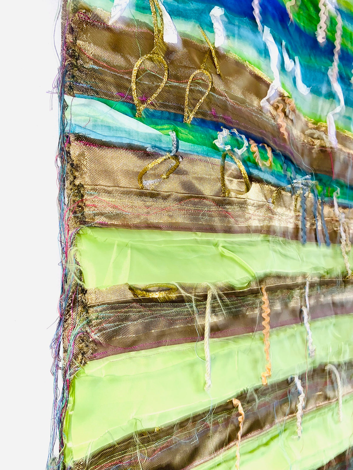 Green, Blue and Gold textile wall hanging