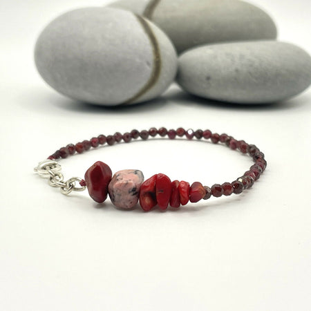 Coral & Garnet| sterling silver + gemstones bracelet