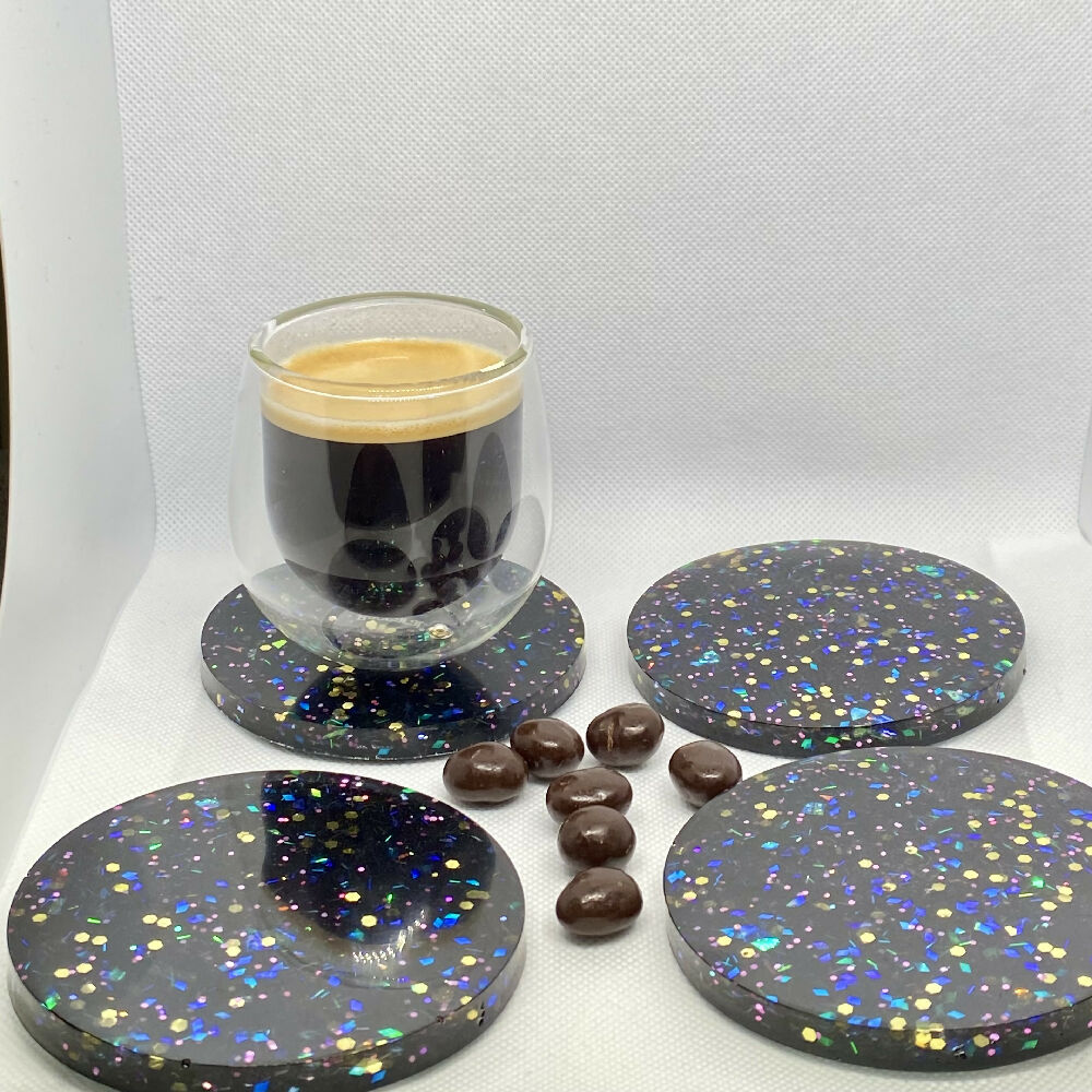 Set of 4 Round glitter galaxy resin coasters