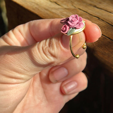 Floral Rose Hand sculpted Ring- Pink Musk