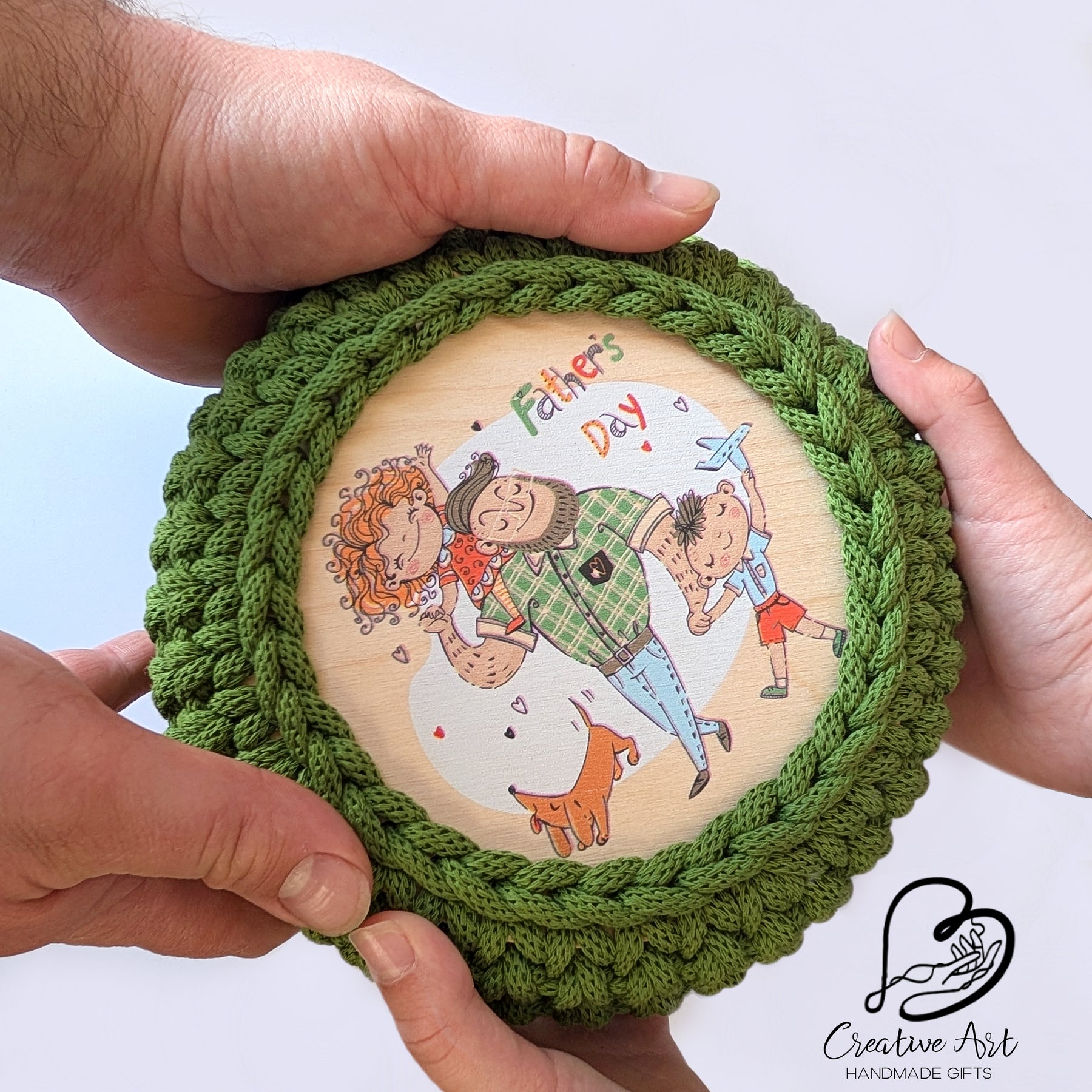 Father's Day Crochet Basket with UV-Printed Lid
