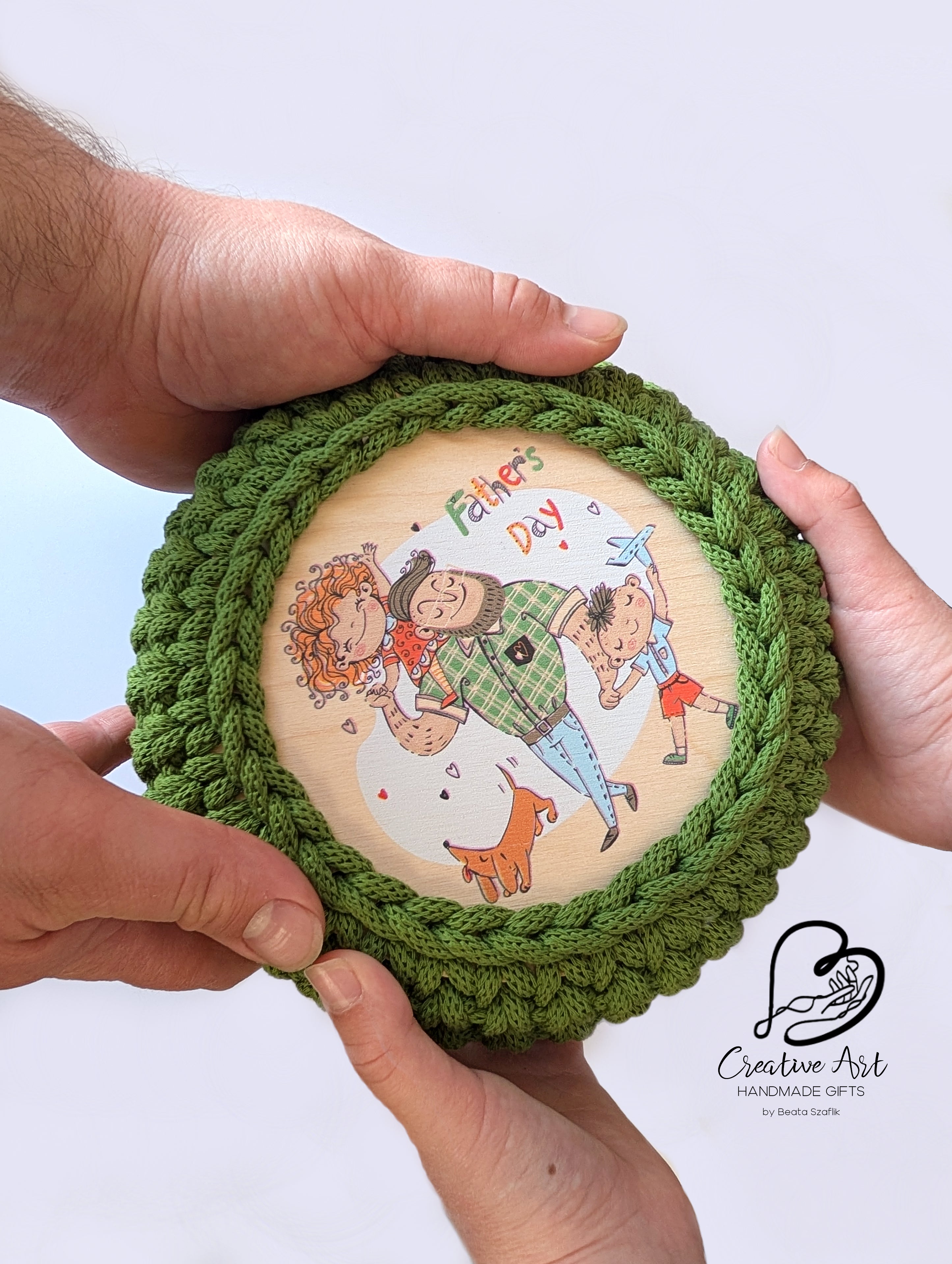 Father's Day Crochet Basket with UV-Printed Lid