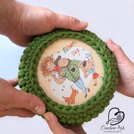 Father's Day Crochet Basket with UV-Printed Lid