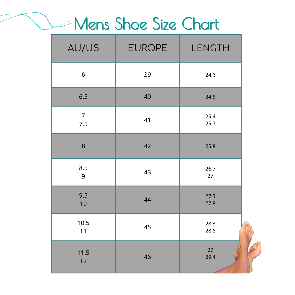 mens shoe size chart