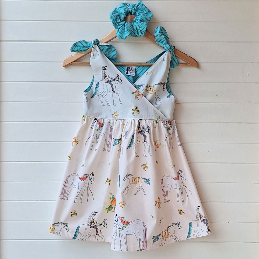Girls BoHo Style Horse Print Dress – Size 4–5 - Free Scrunchie